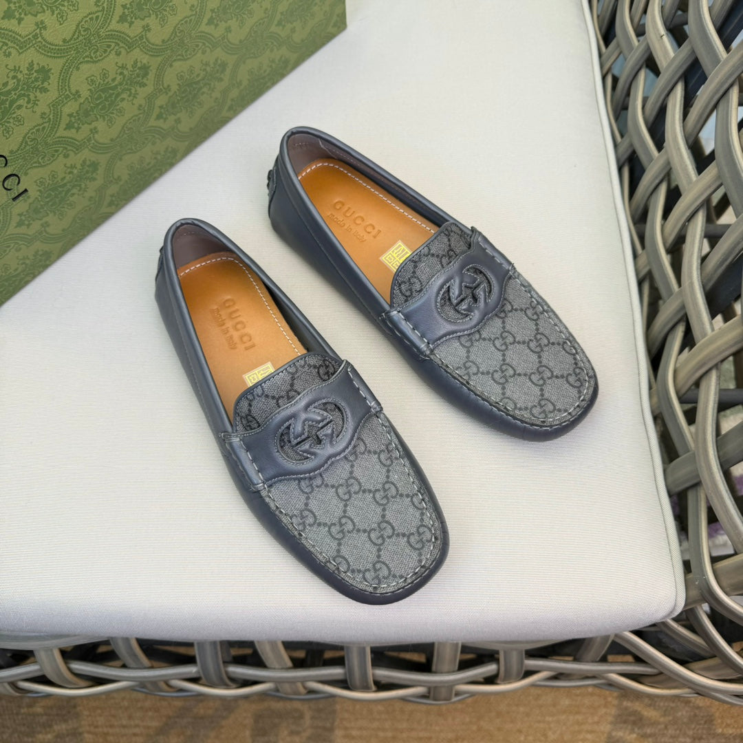 GG Men's Loafer Grey Canvas Cowhide 537557