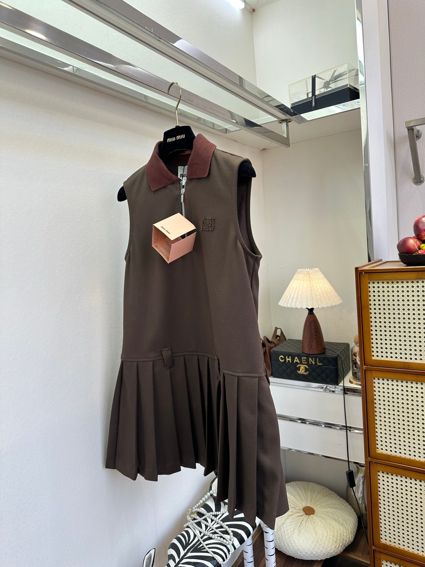 Miumiu 2026 Sleeveless Polo Dress Brown Cotton