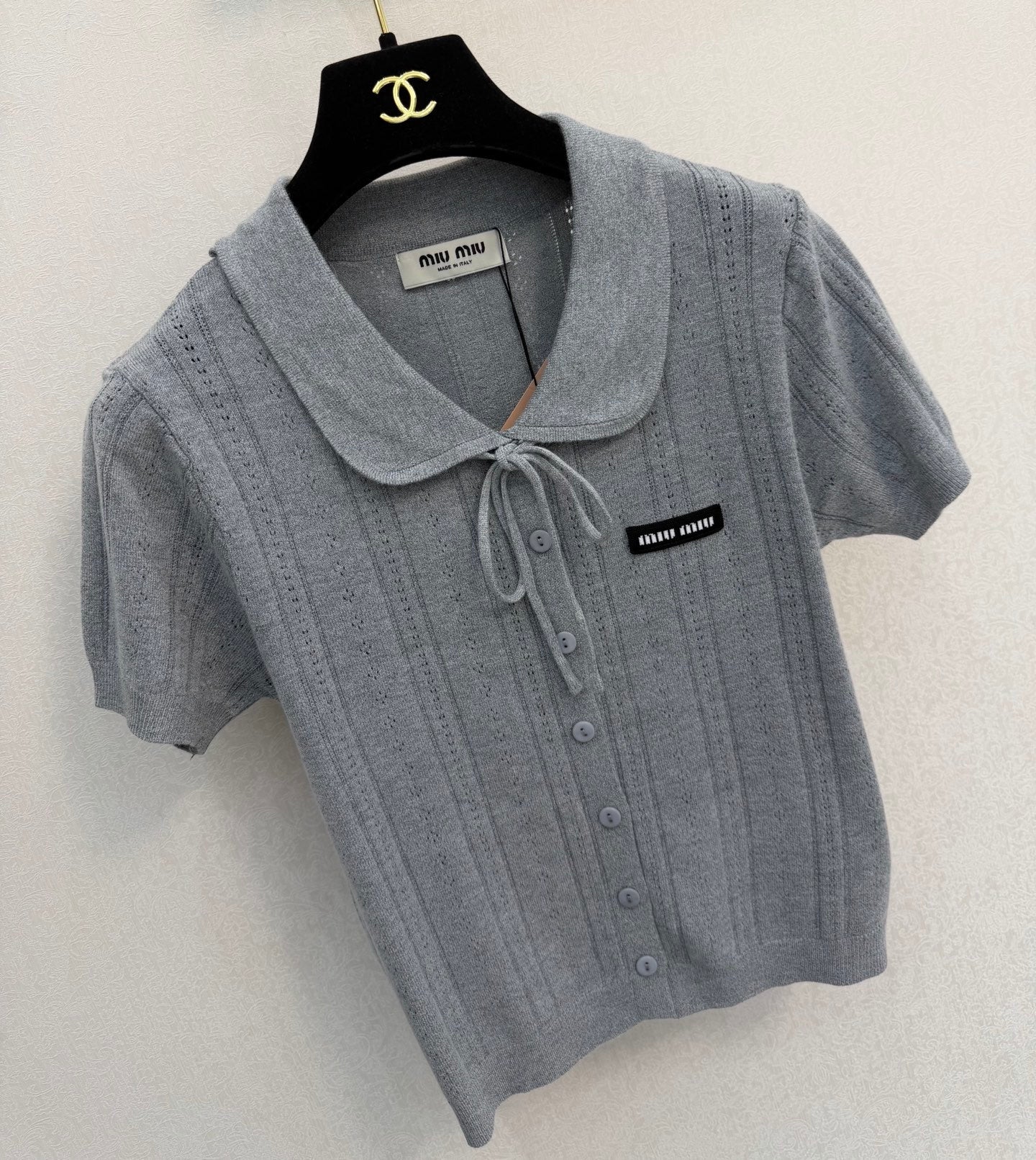 Miumiu 2026 Collared Short-sleeved Cardigan Tencel 394804