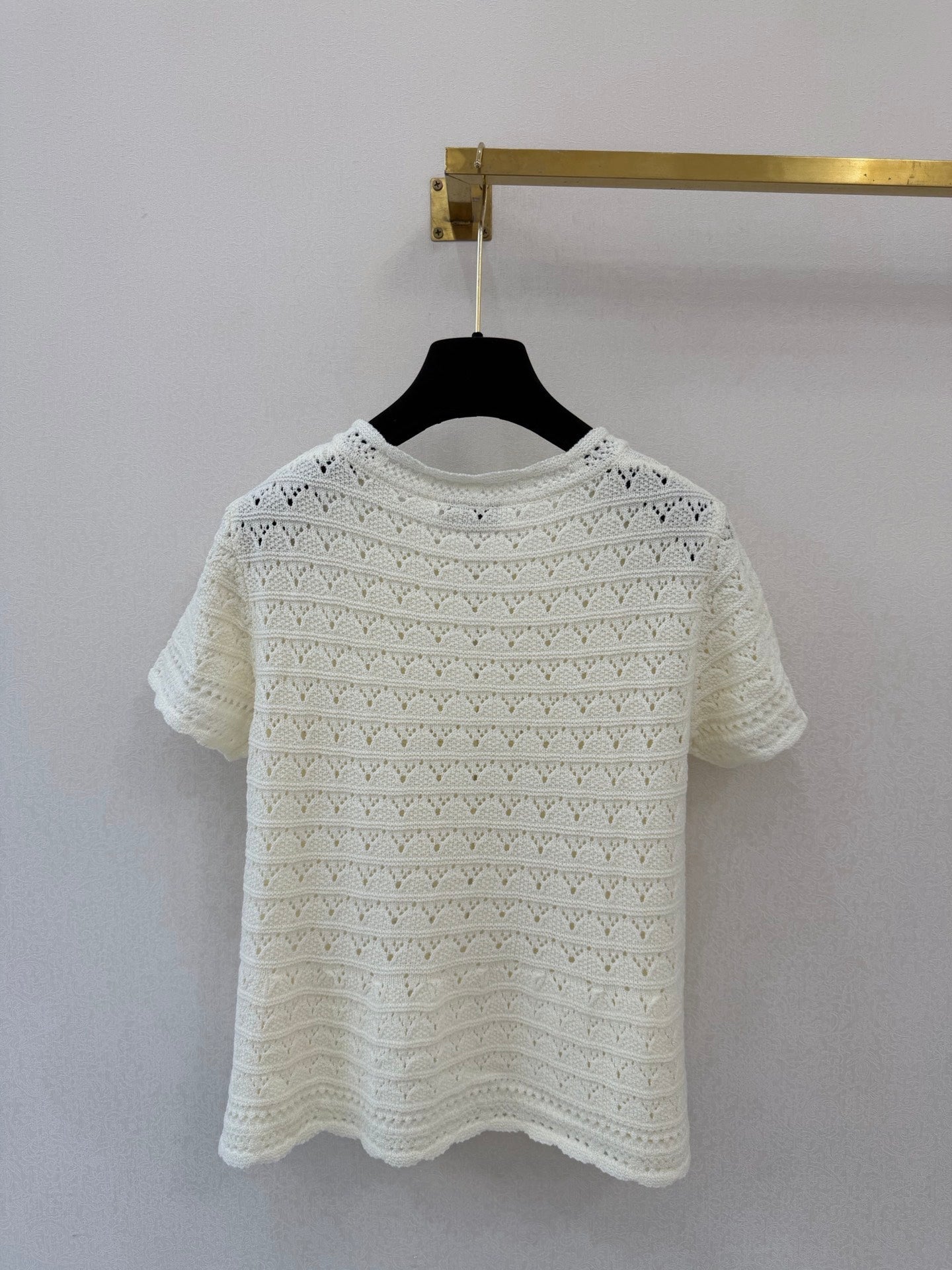 Chanel 2026 Crew Neck Short-sleeved Cardigan Cream Cotton Linen 394769