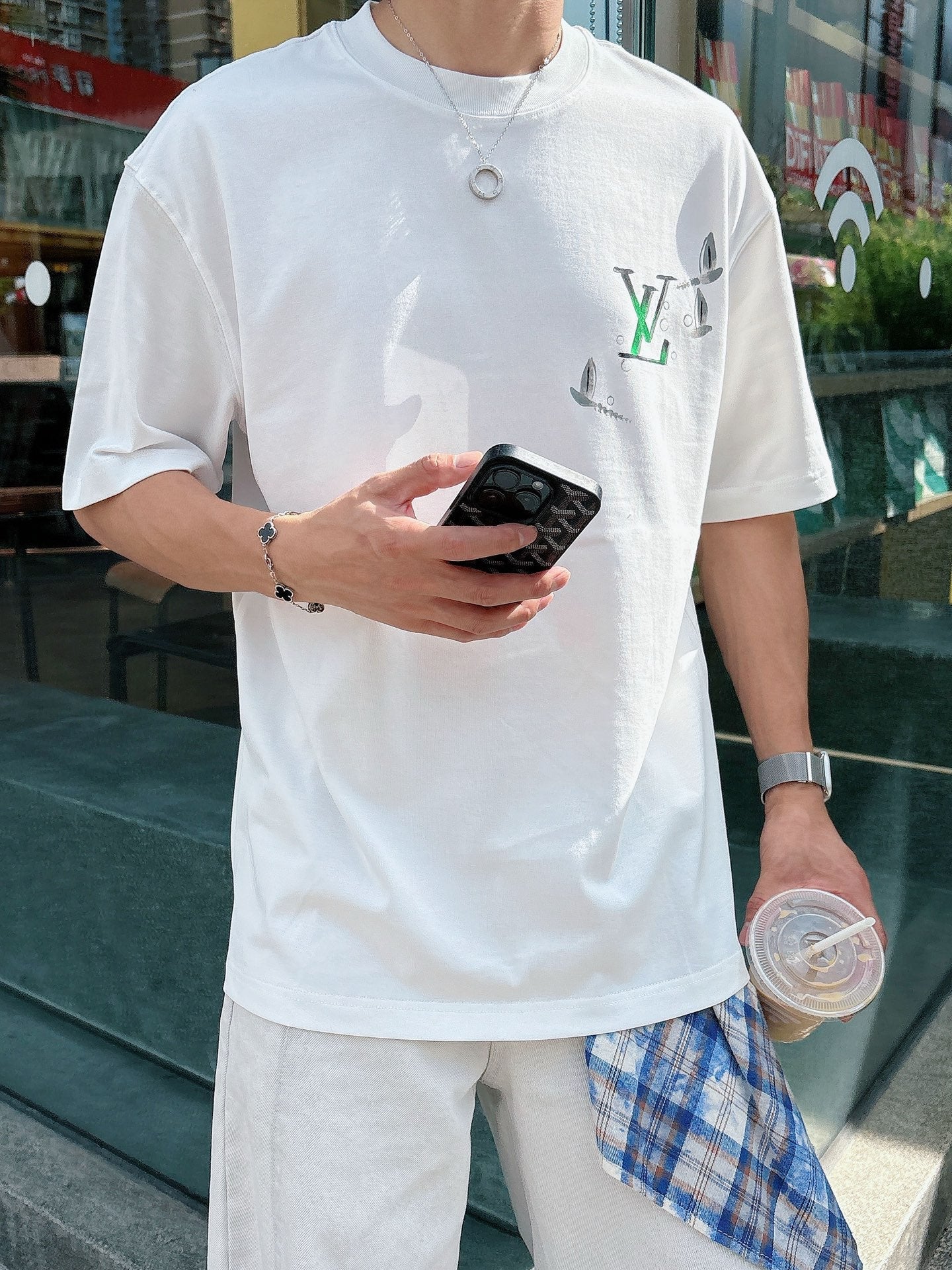 LV 26A Short-Sleeve Crew Neck T-Shirt Multicolor Cotton 405990