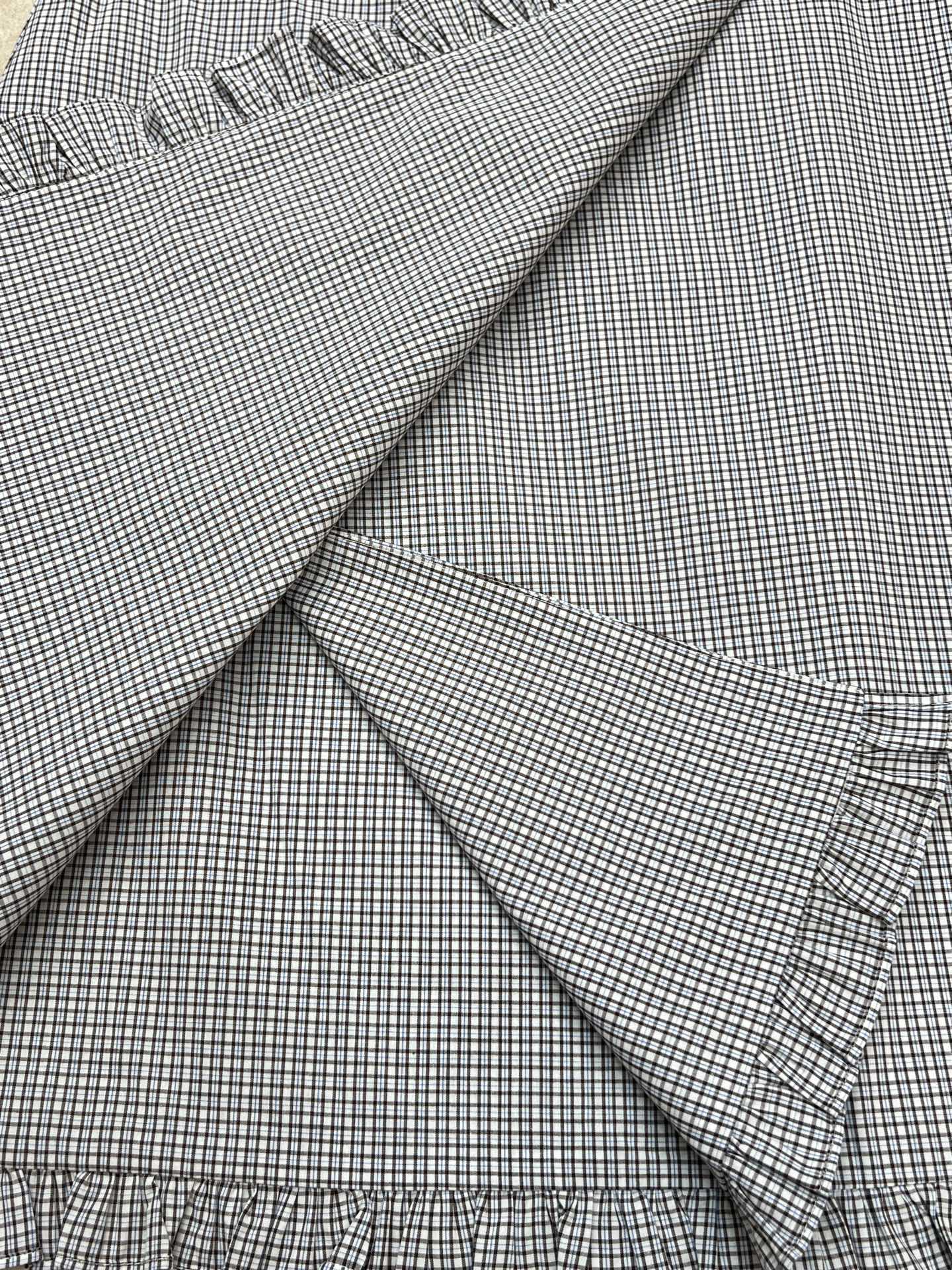 Miumiu 2026 Plaid Ruffled Hem Skirt Grey Cotton 434133