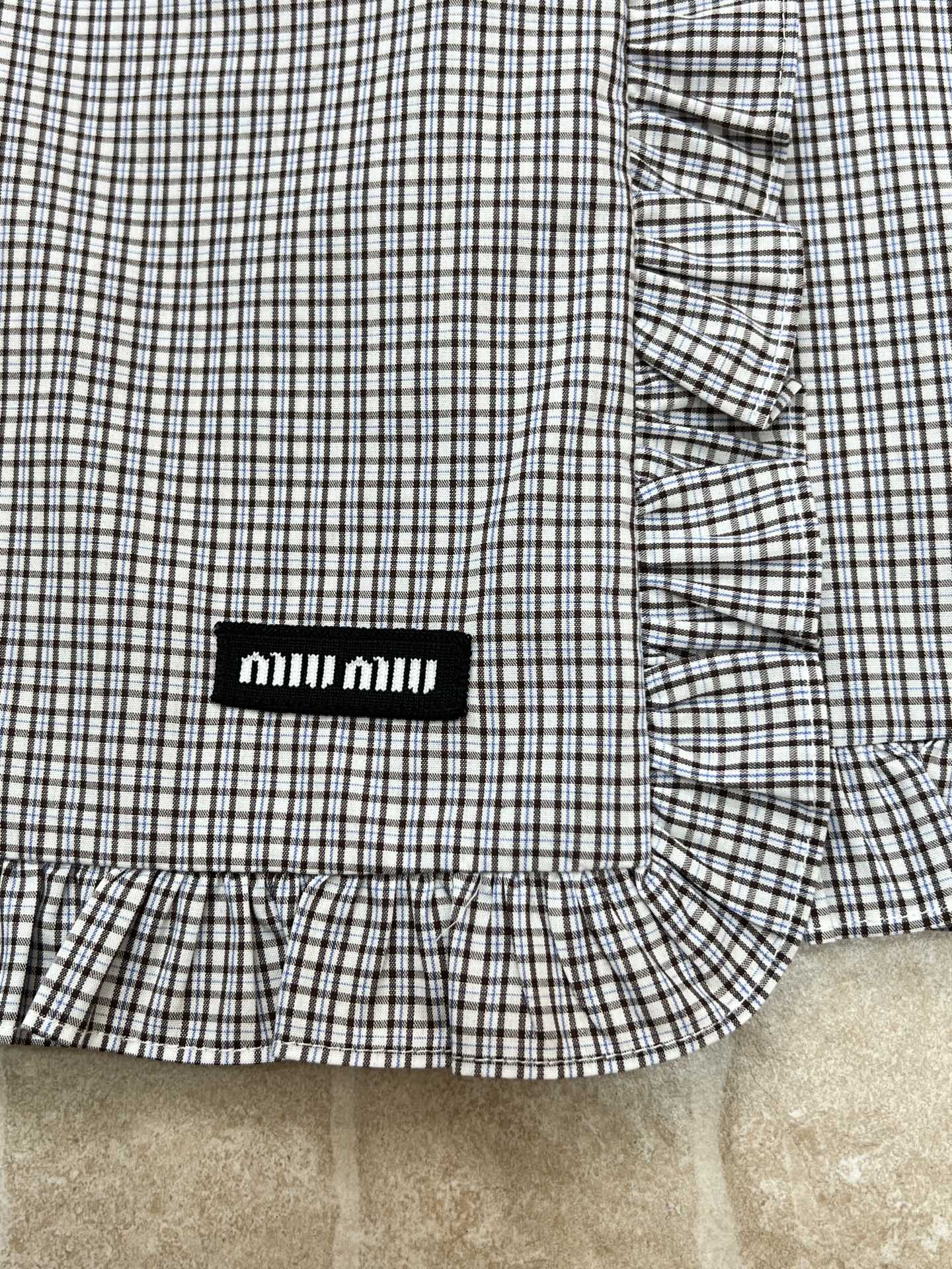 Miumiu 2026 Plaid Ruffled Hem Skirt Grey Cotton 434133