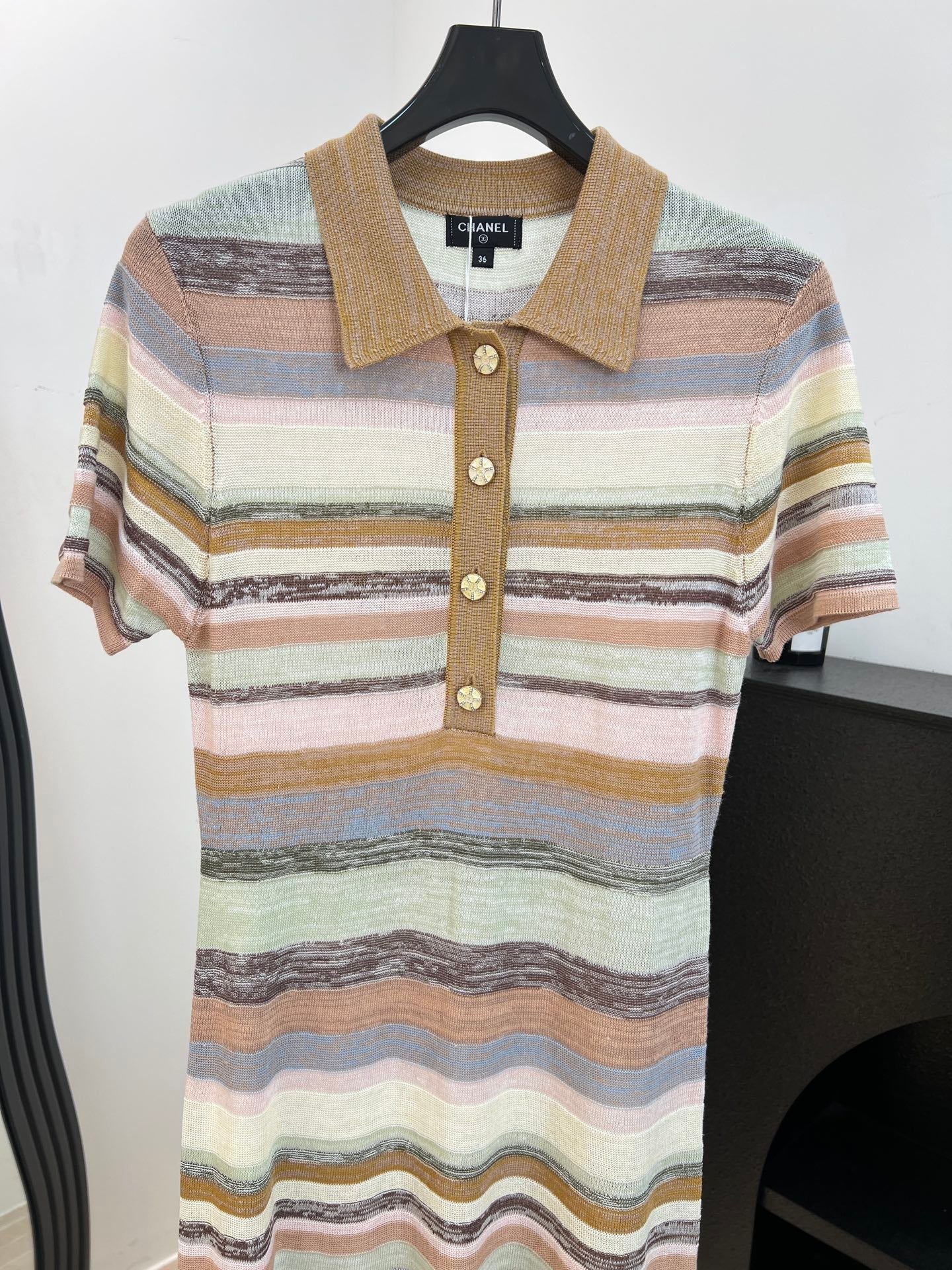 Chanel 2026 Rainbow Striped Knit Dress Cotton 626203