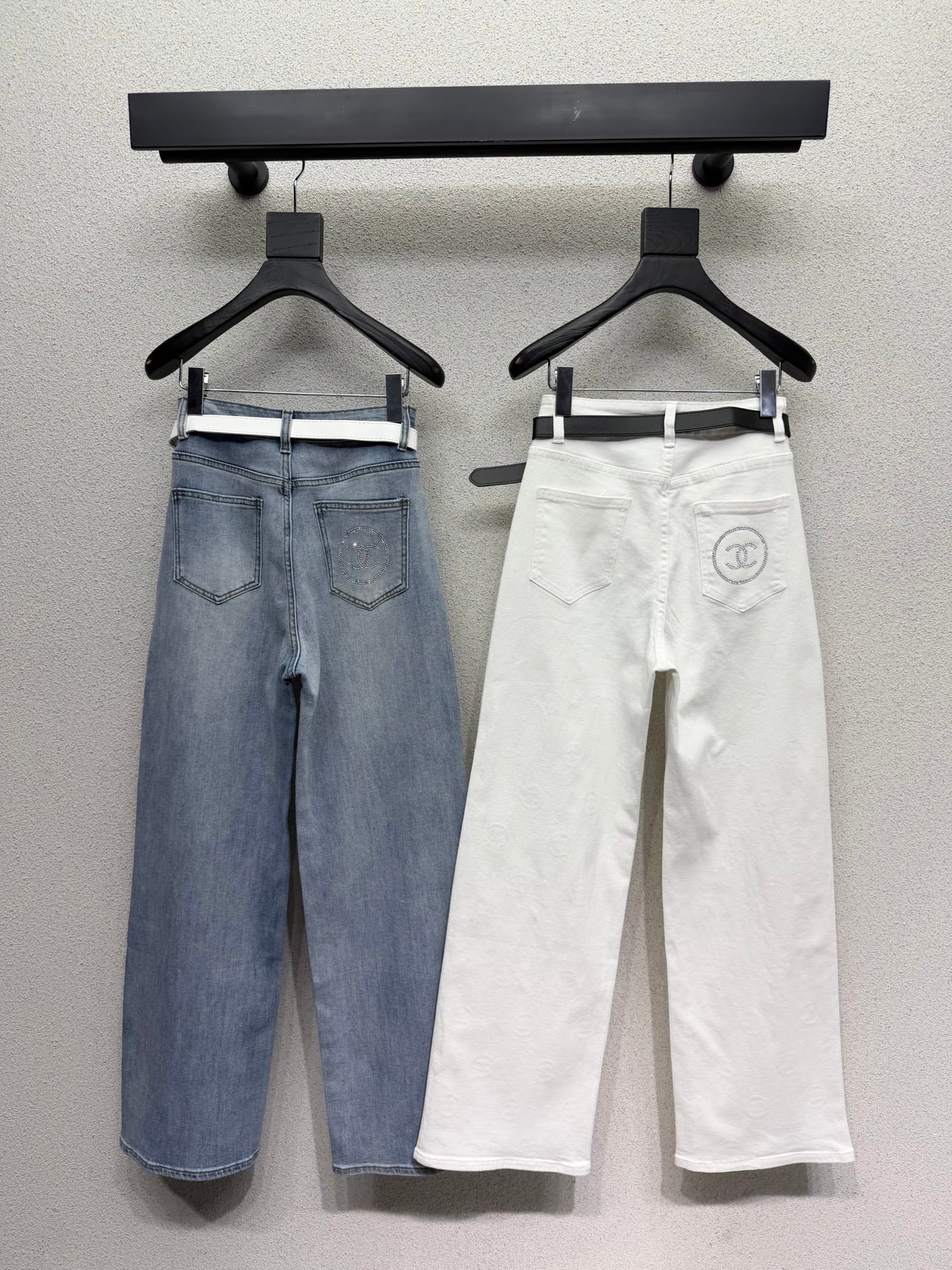 Chanel 2026 Rhinestone-studded Straight-leg Wide-leg Jeans With Belt Cotton 108397