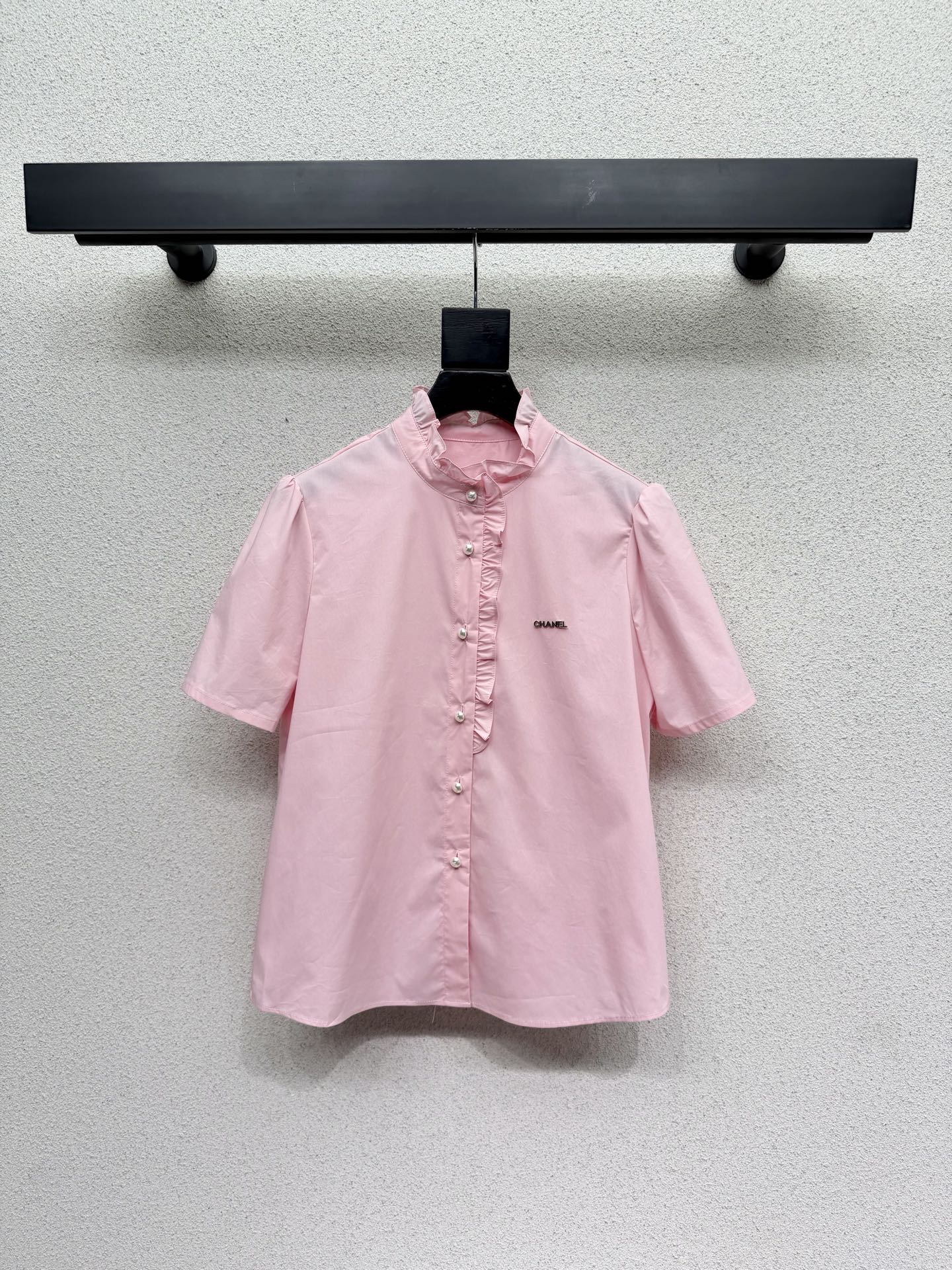 Chanel 2026 Short-sleeved Shirt Pink White Cotton 295896