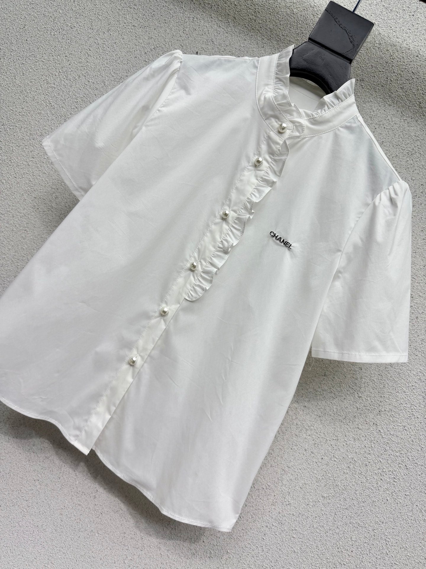 Chanel 2026 Short-sleeved Shirt Pink White Cotton 295896