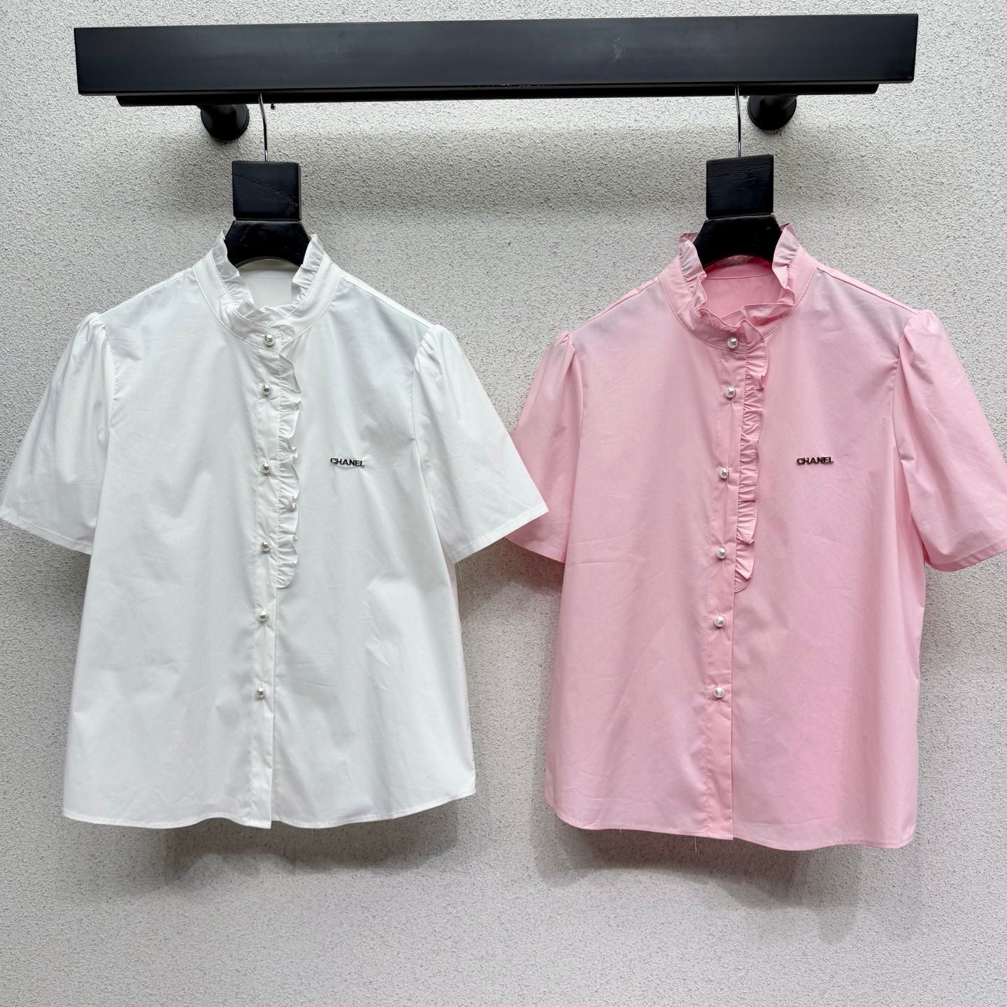 Chanel 2026 Short-sleeved Shirt Pink White Cotton 295896