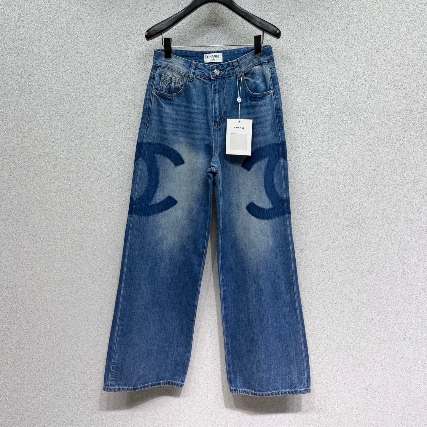 Chanel 2026 Shadow Double C Logo Straight Leg Jeans Blue Cotton 295947