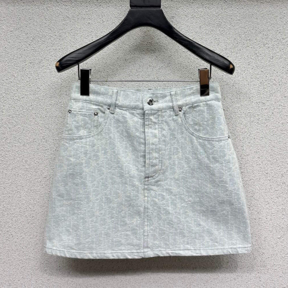 Dior 2026 Denim Midi Skirt Light Blue Cotton 400983