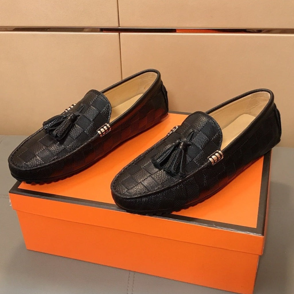 LV LOAFERS BLACK DAMIER CALFSKIN WITH TASSEL