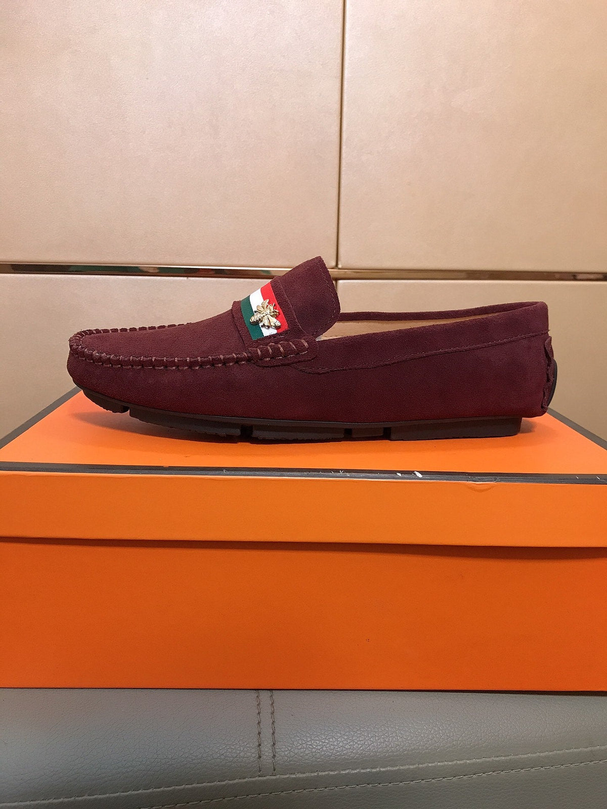 GG Men's Loafer Wine Red Suede 526675