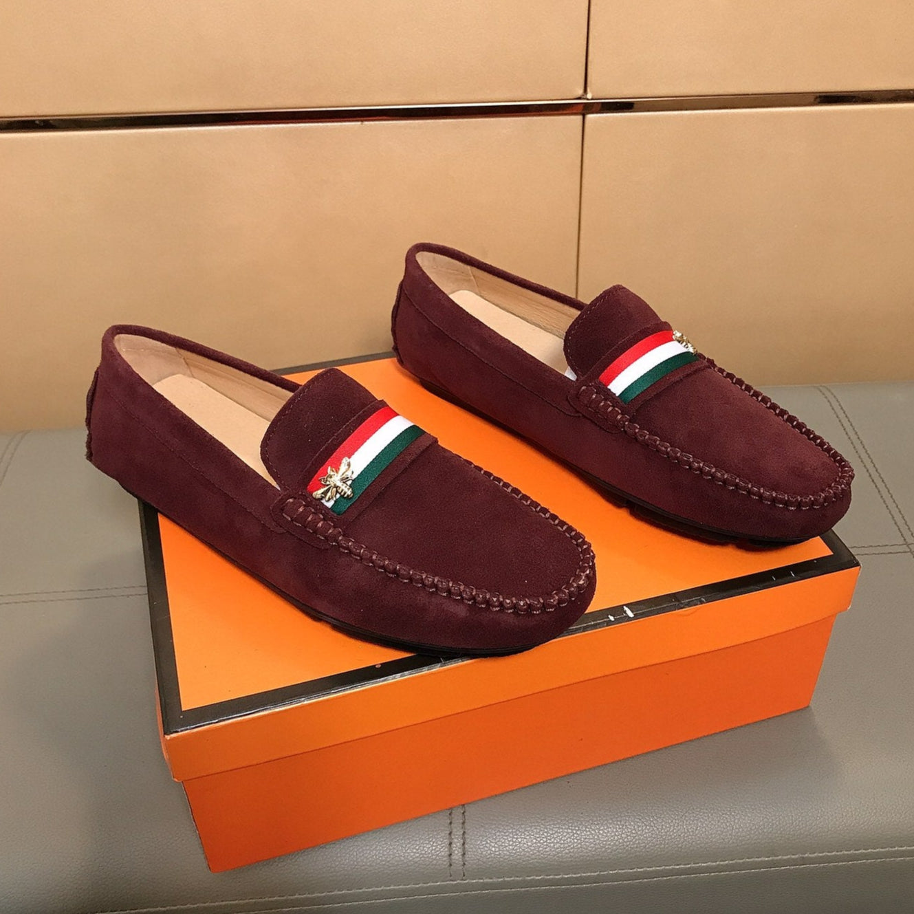 GG Men's Loafer Wine Red Suede 526675