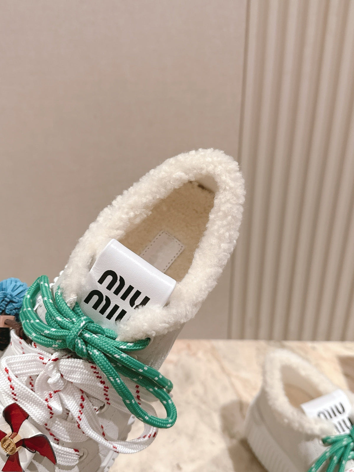 MIU MIU platform sneakers white suede wool 461862