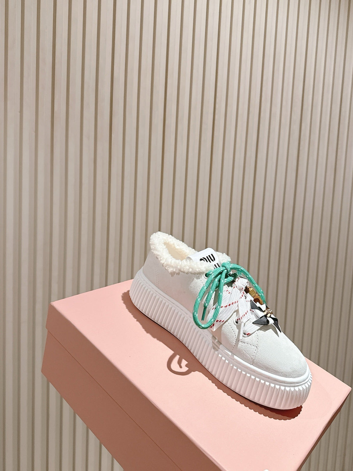 MIU MIU platform sneakers white suede wool 461862