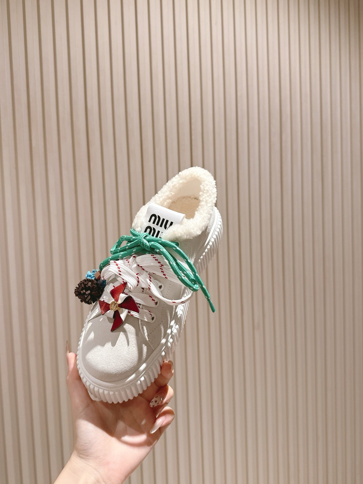 MIU MIU platform sneakers white suede wool 461862
