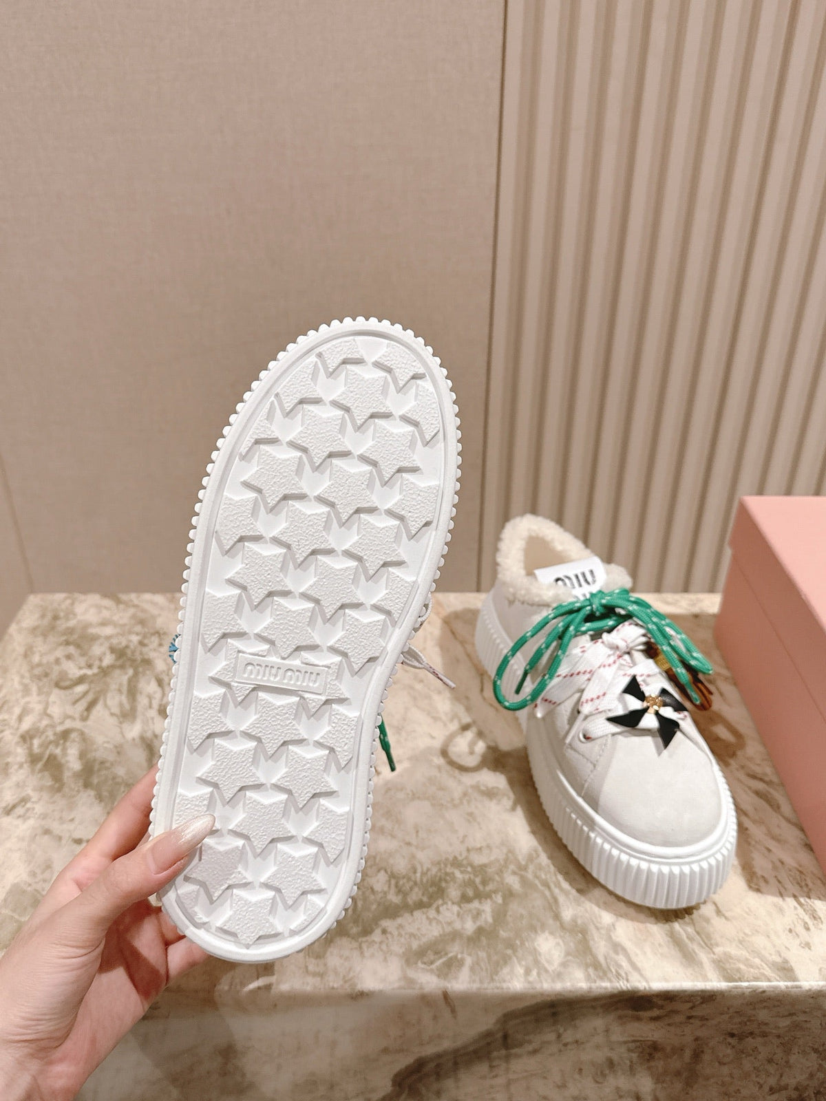 MIU MIU platform sneakers white suede wool 461862