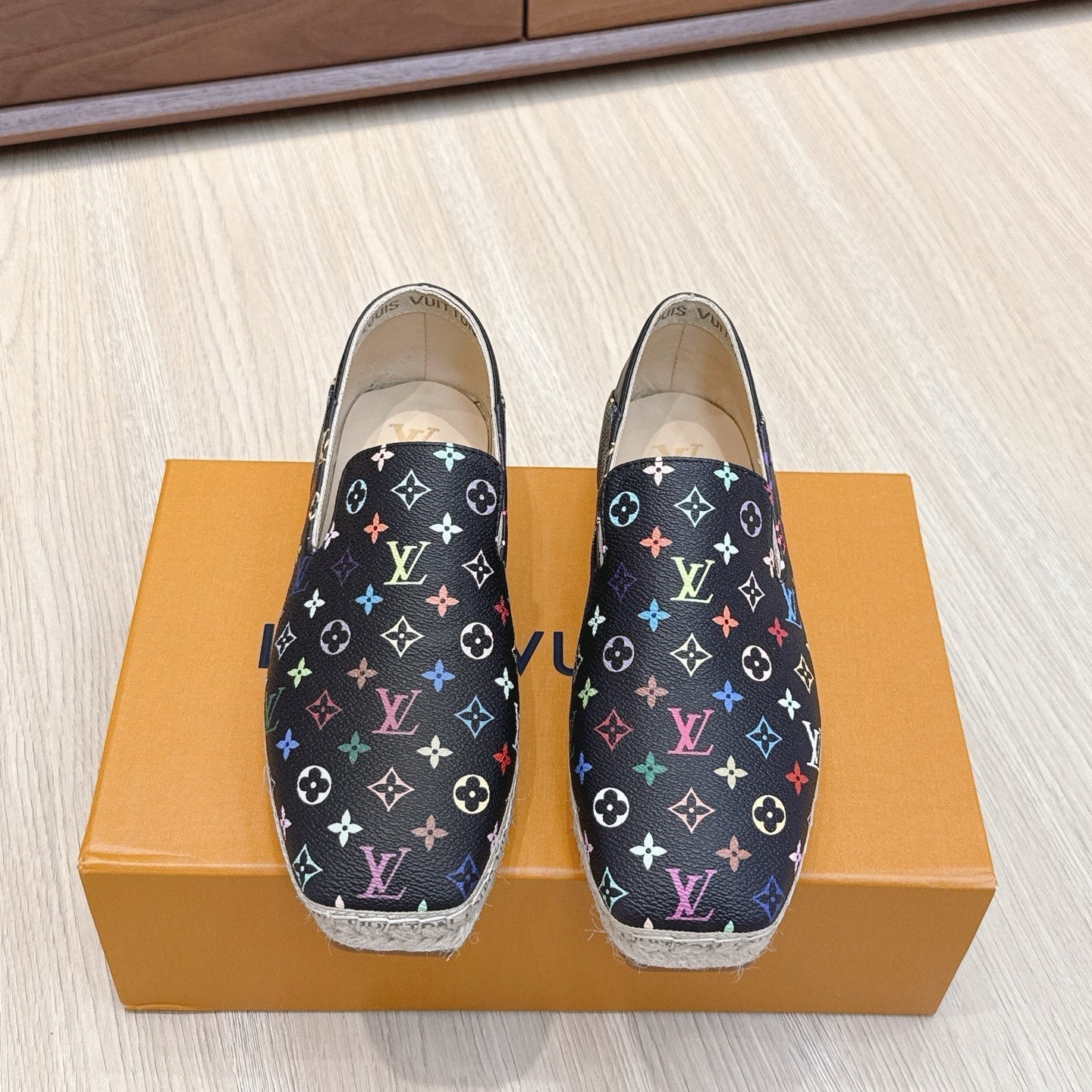 LV 26ss Loafers Black Multicolor Monogram Genuine Leather 656959