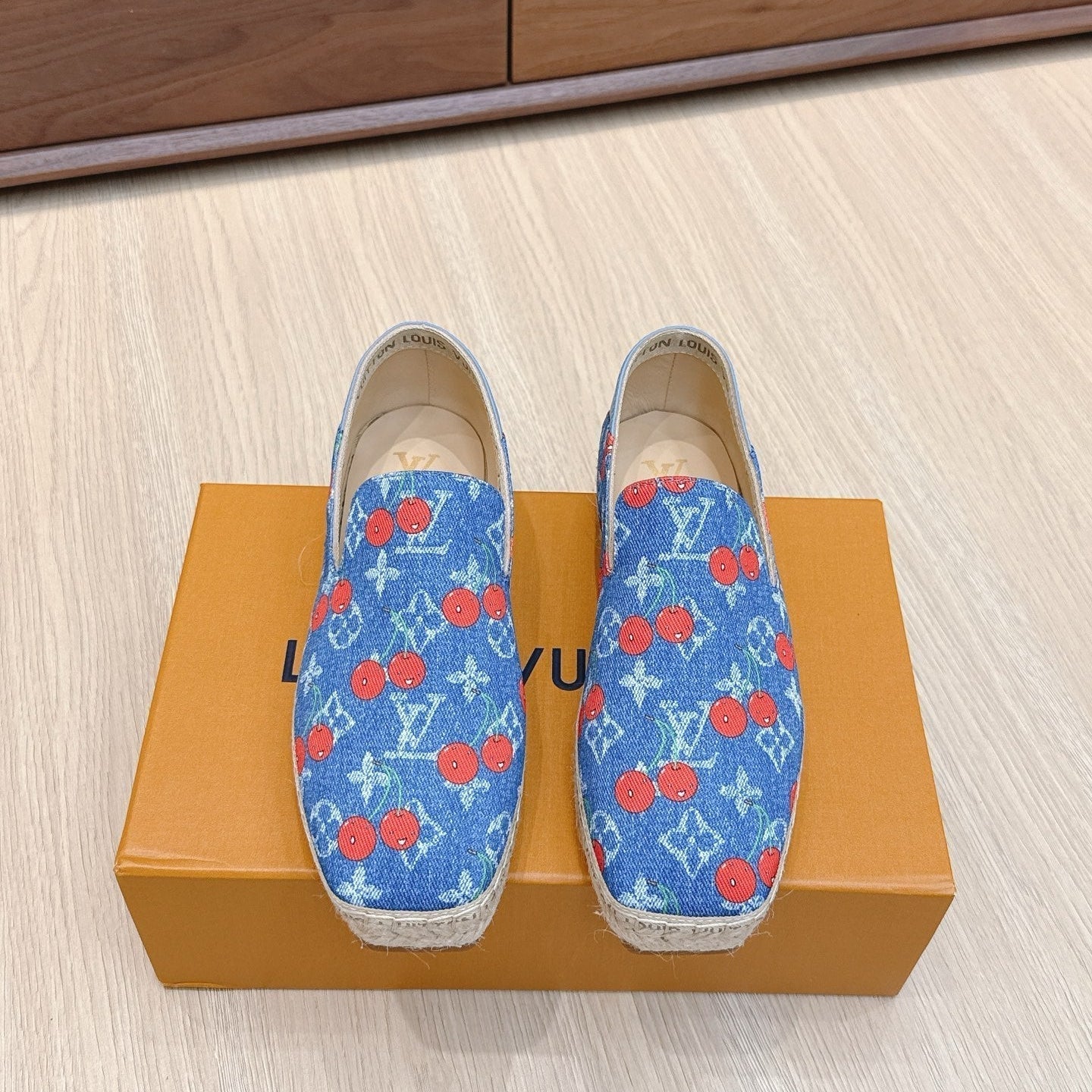 LV 26ss Loafers Blue Red Monogram Denim 656964