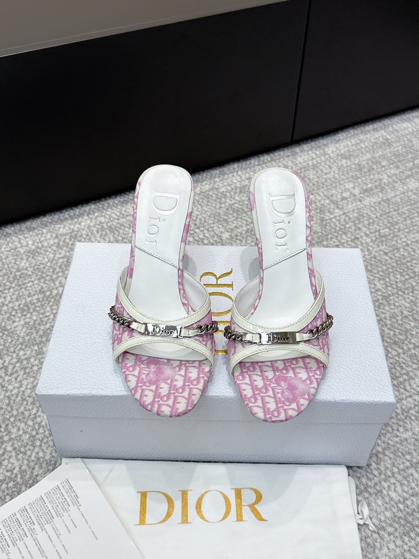 CD 26s High Heels Sandals 85 White Pink Fabric Cowhide 661471