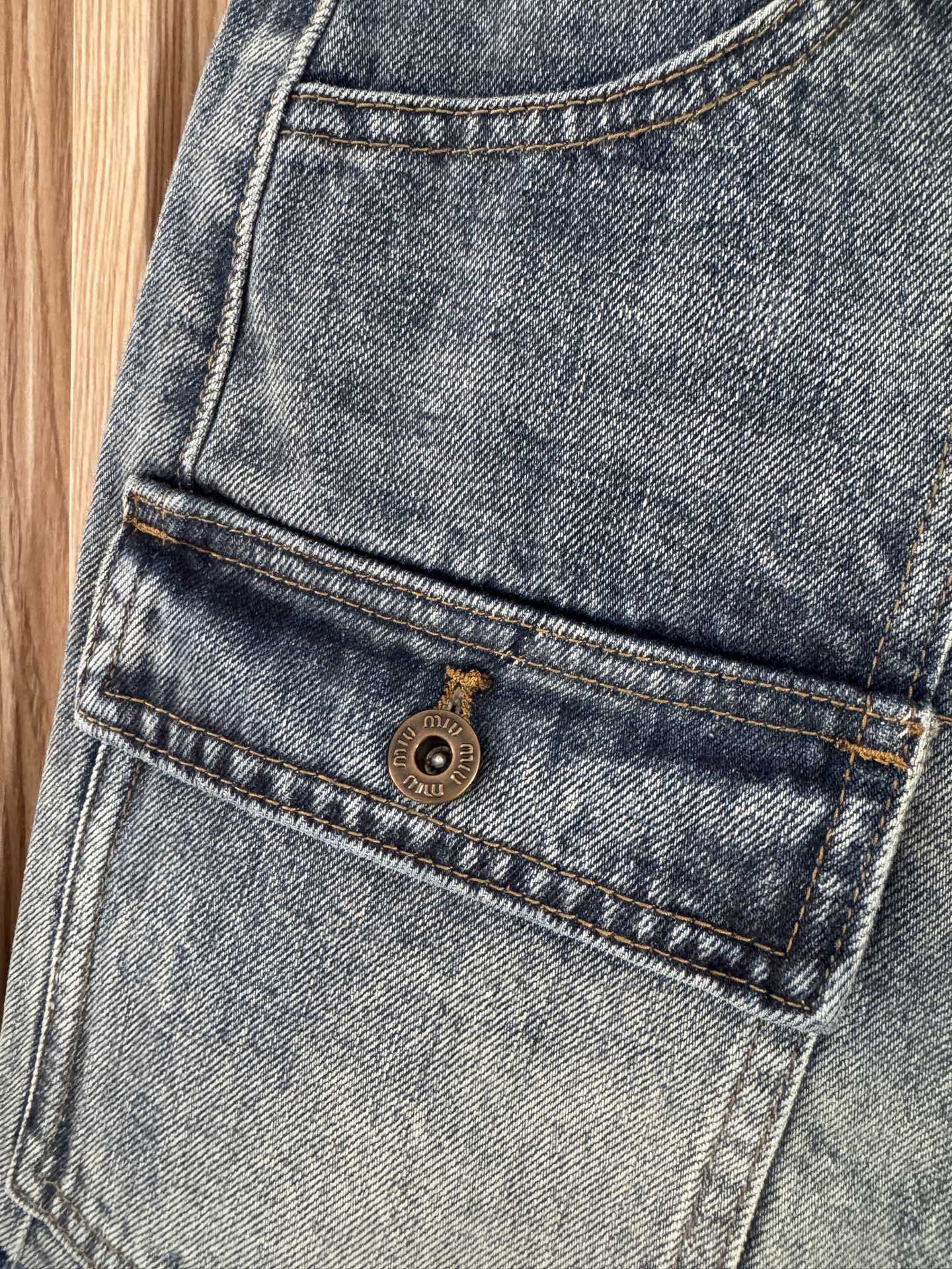 Miumiu 2026 Retro Cargo Denim Shorts Blue Cotton 443831