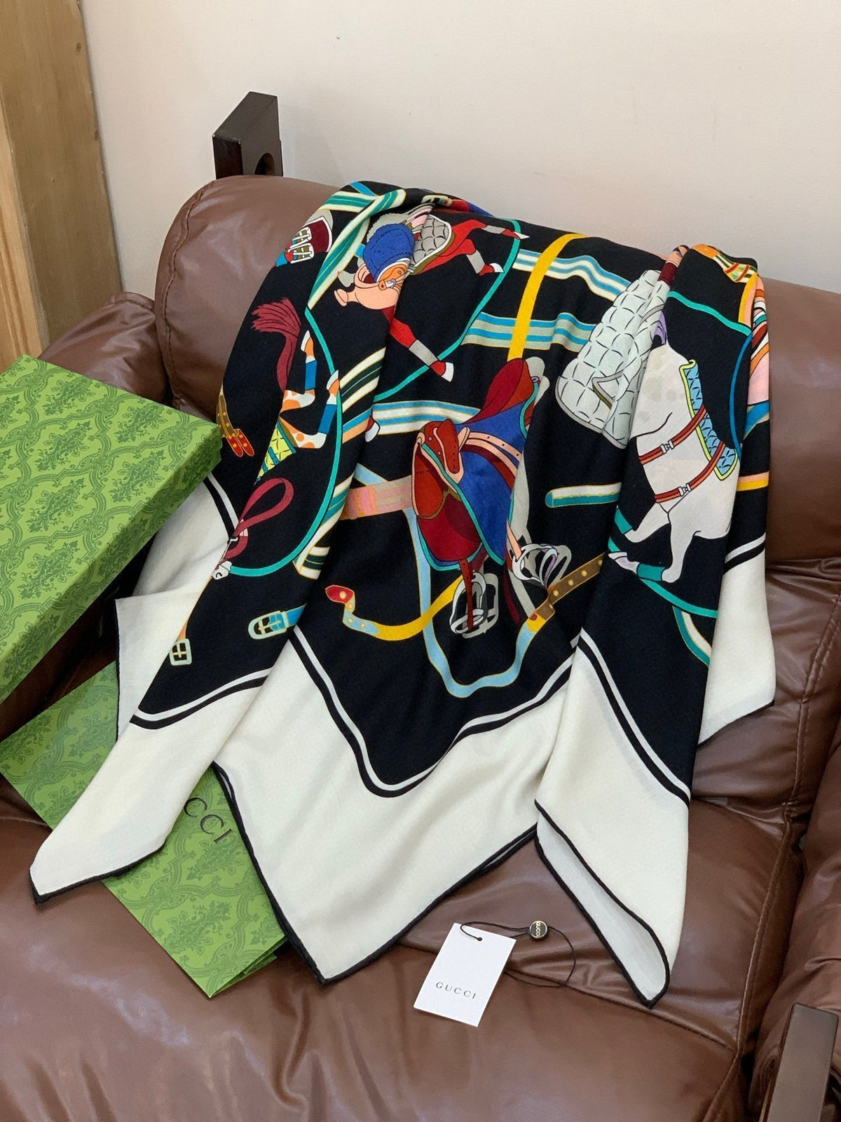 GG Horsebit 135CM  Black Colorful Cashmere Silk 275259