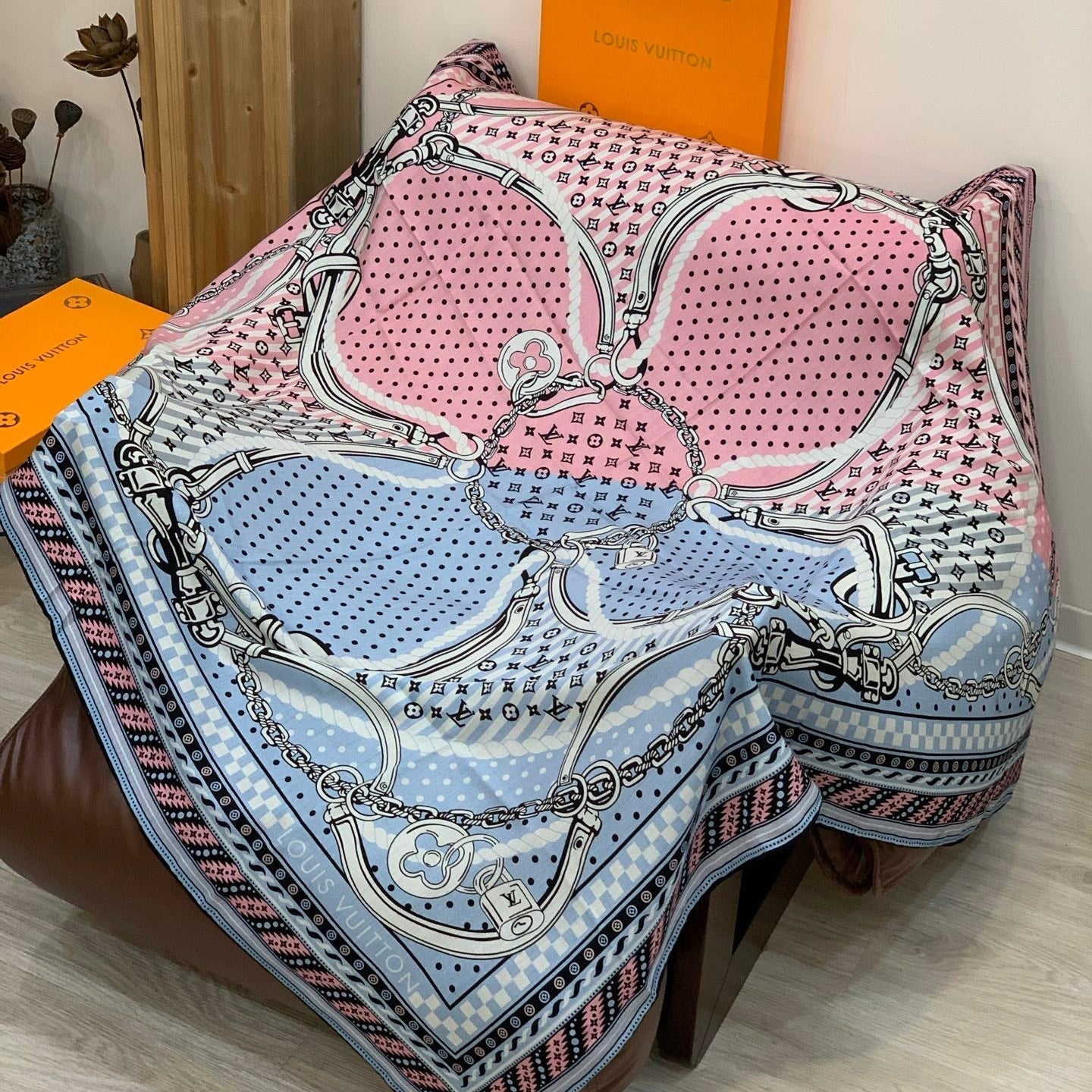 LV X TM Scarf 135CM Blue Pink Cashmere 293197