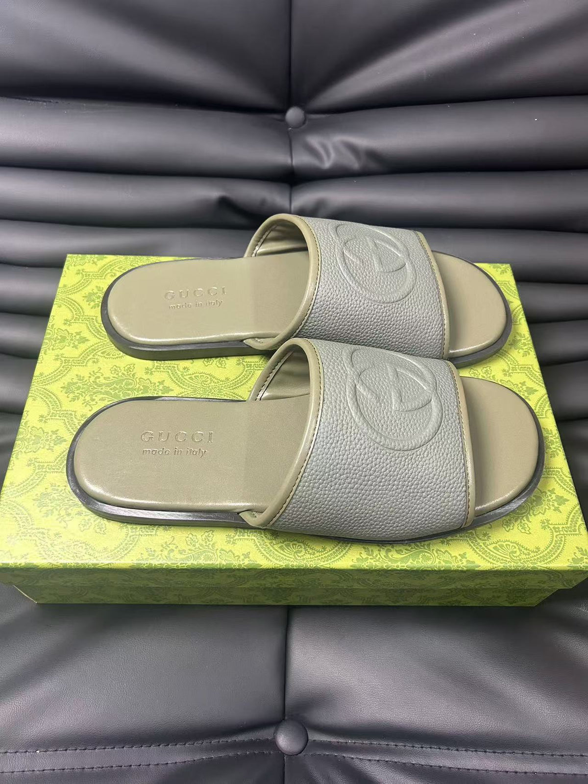 GG Men's 25 Monogram Slide Grey Calfskin 540248