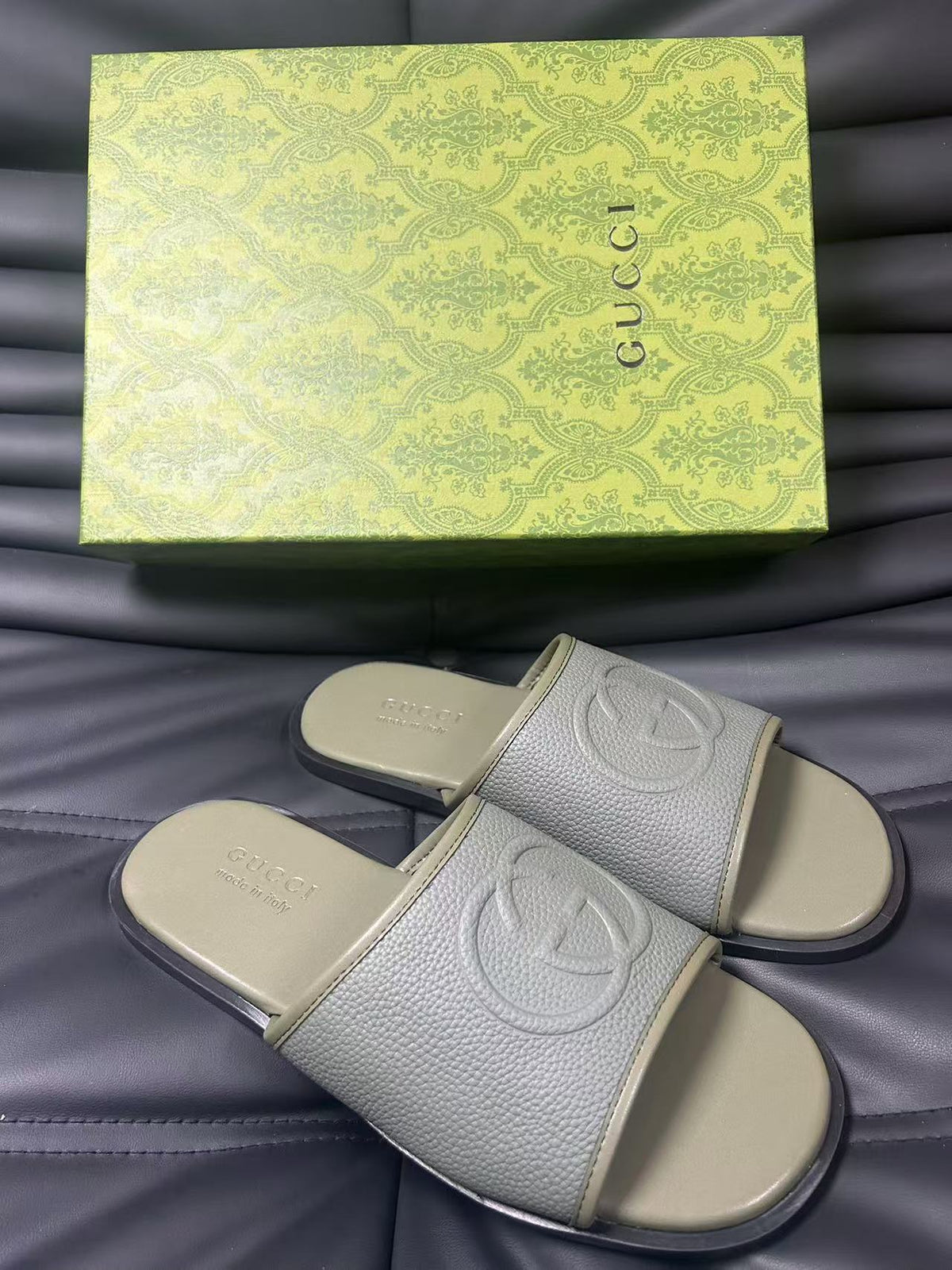 GG Men's 25 Monogram Slide Grey Calfskin 540248