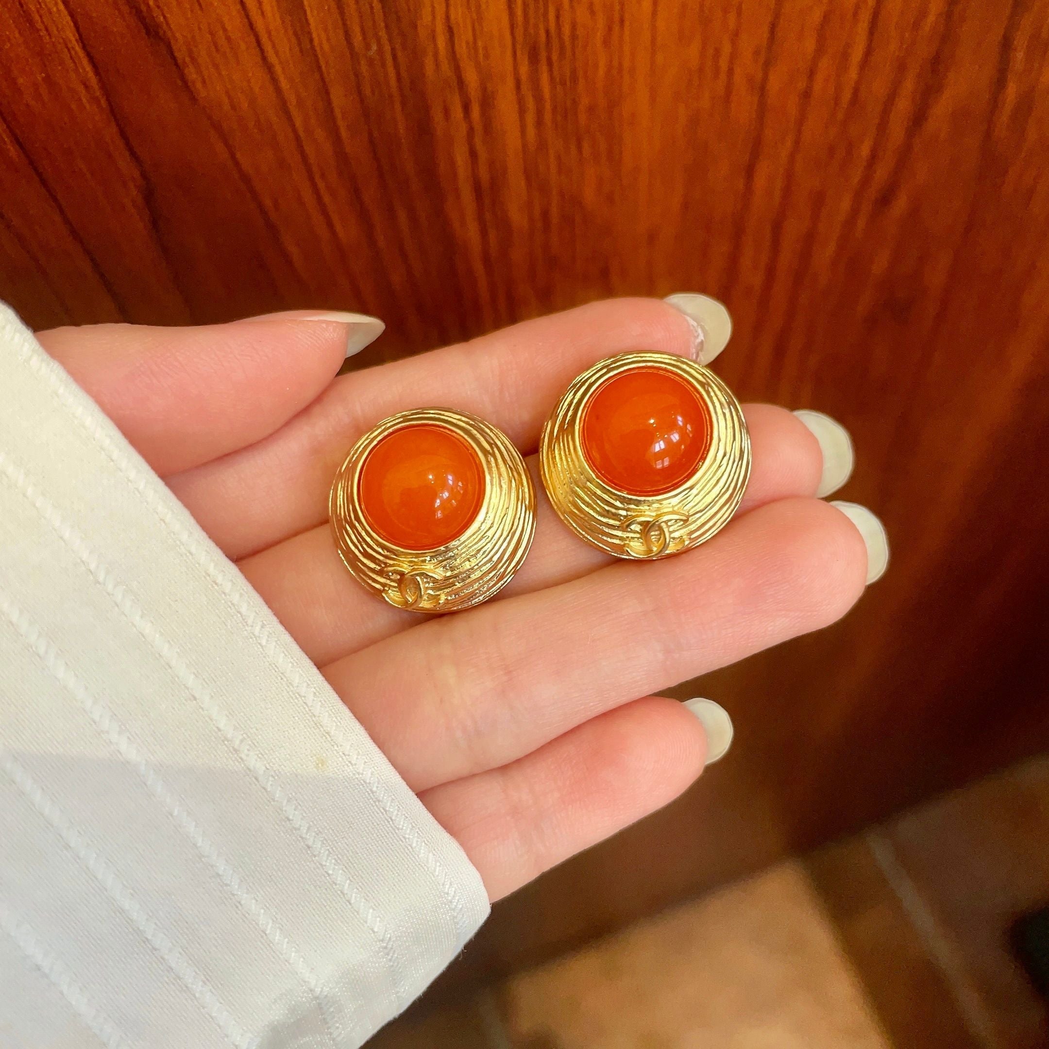 CC Vintage Orange Red Gold Earrings