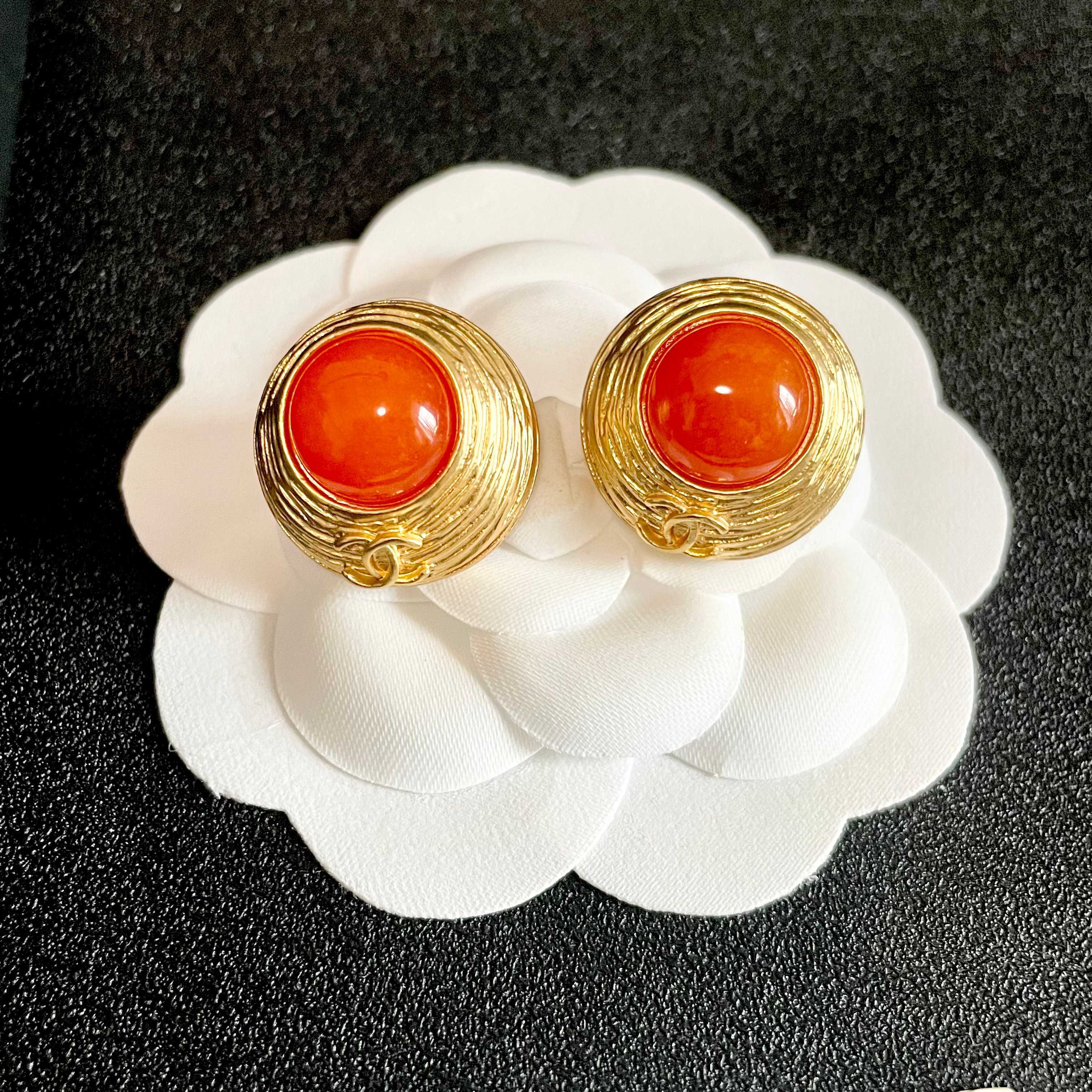 CC Vintage Orange Red Gold Earrings