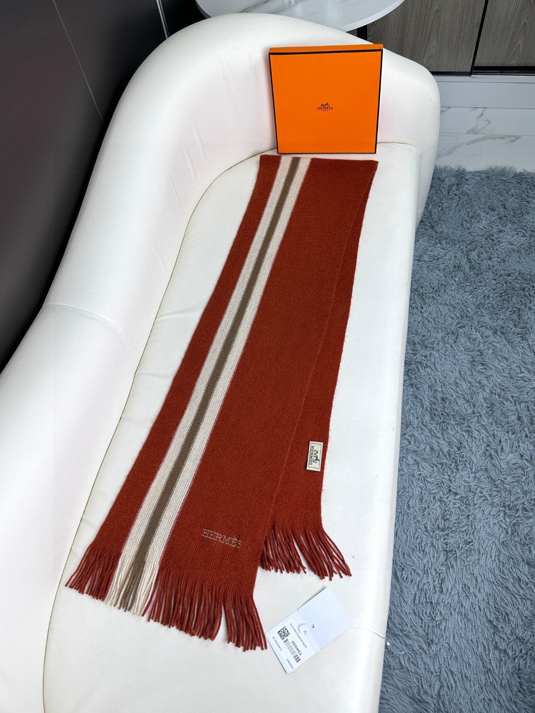 Scarf 180 CM In Red Mix White Khaki Green Cashmere 401087