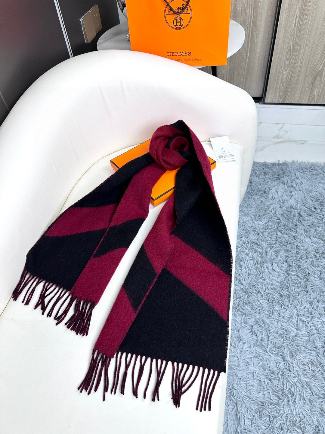 Scarf 190 CM Dark Red Mix Black Wool Soft