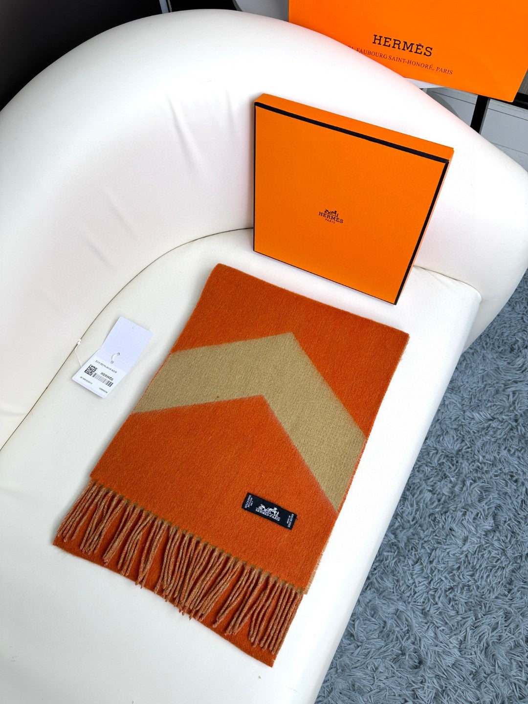 Scarf 190 CM Orange Mix Light Brown Wool Soft