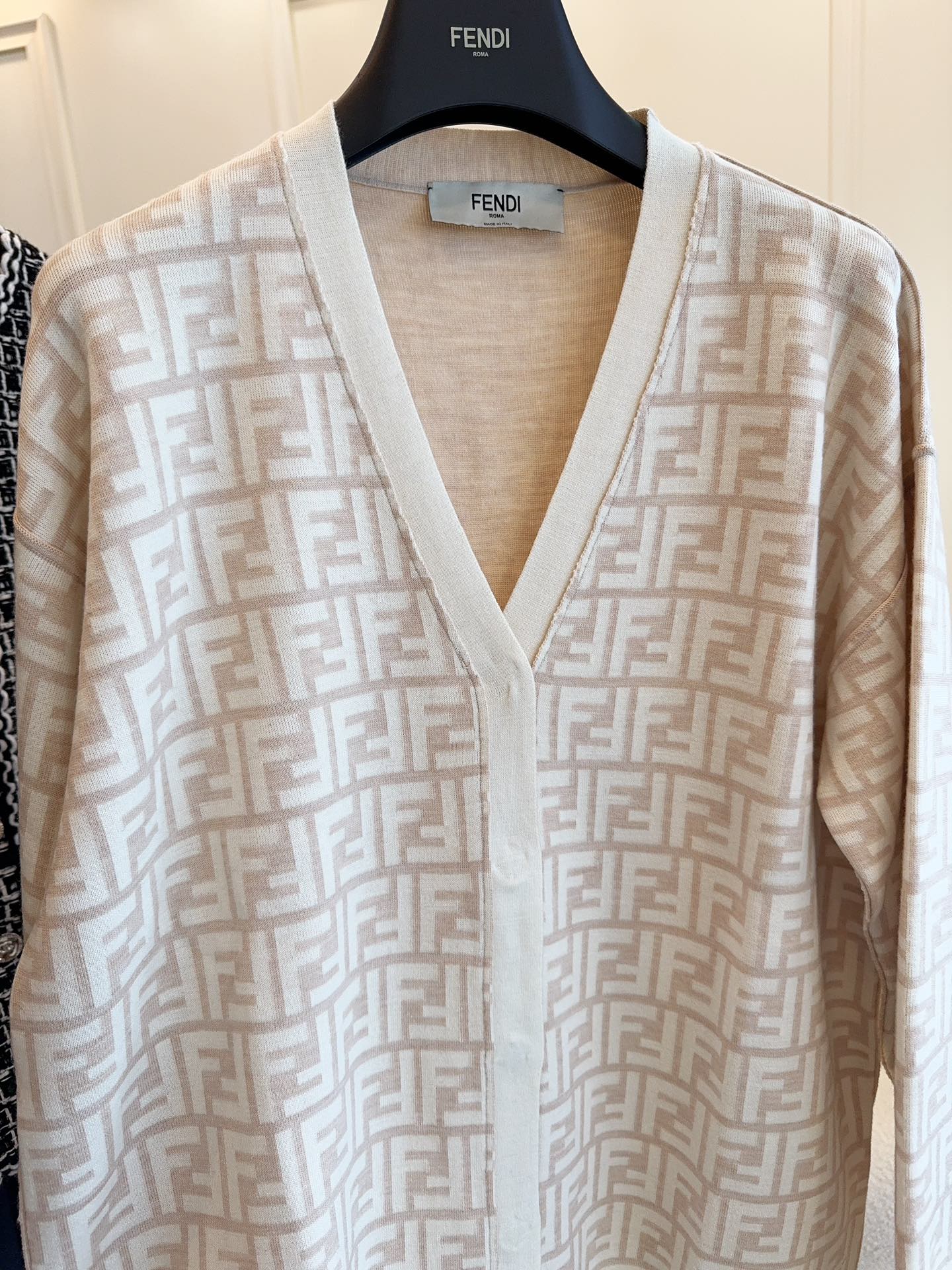 Fendi Monogram Cardigan Beige Wool