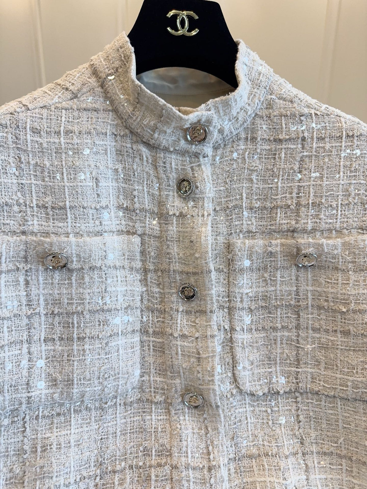 CC 2025 Vest Beige Apricot Tweed Fabric