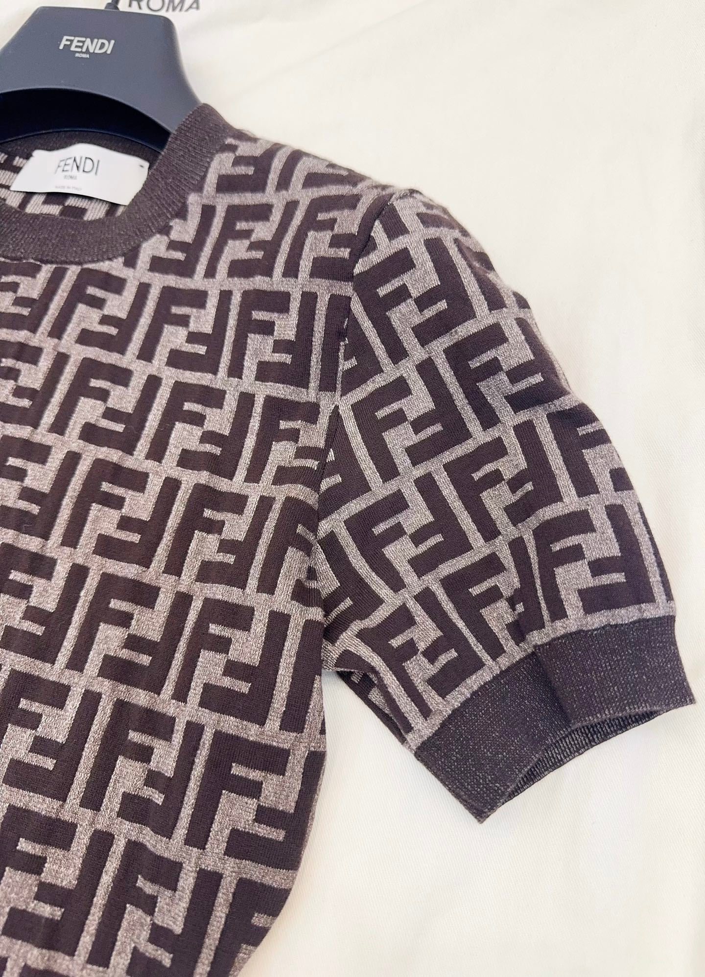 Fendi 25 Short-sleeved Knitted T-shirt Brown Cotton
