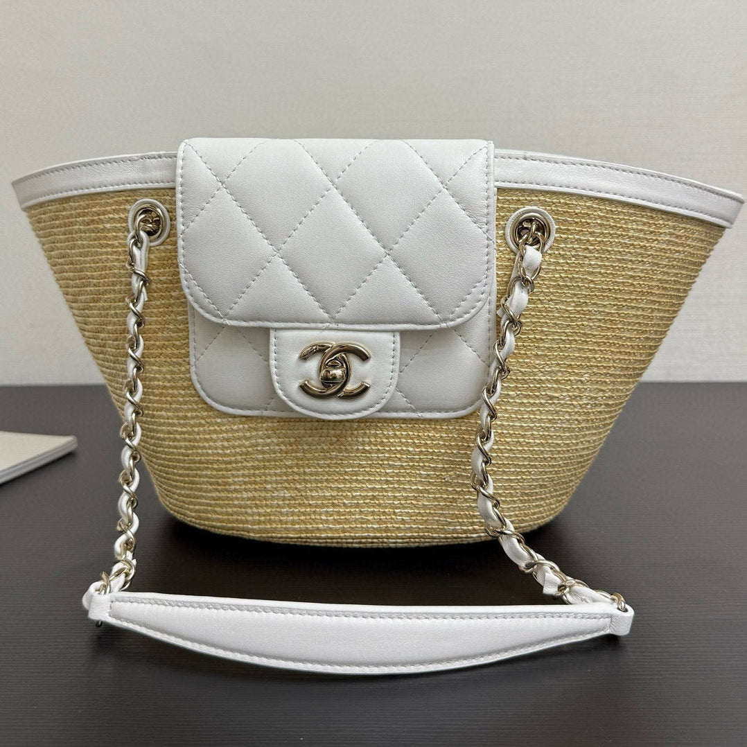 Chanel 2026 Shopping Bag 34cm Straw Lambskin