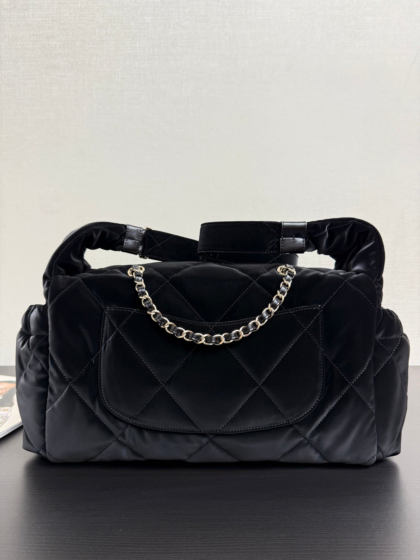 Chanel 26 Bowling Maxi Bag 32 Black Velvet Effect Nylon