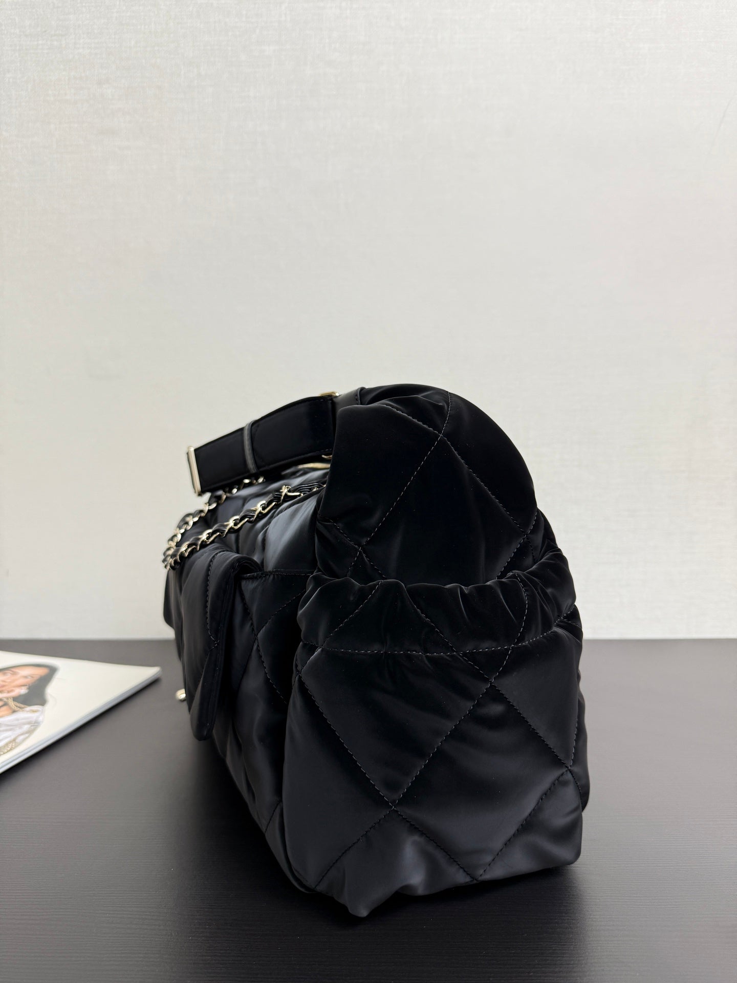 Chanel 26 Bowling Maxi Bag 32 Black Velvet Effect Nylon