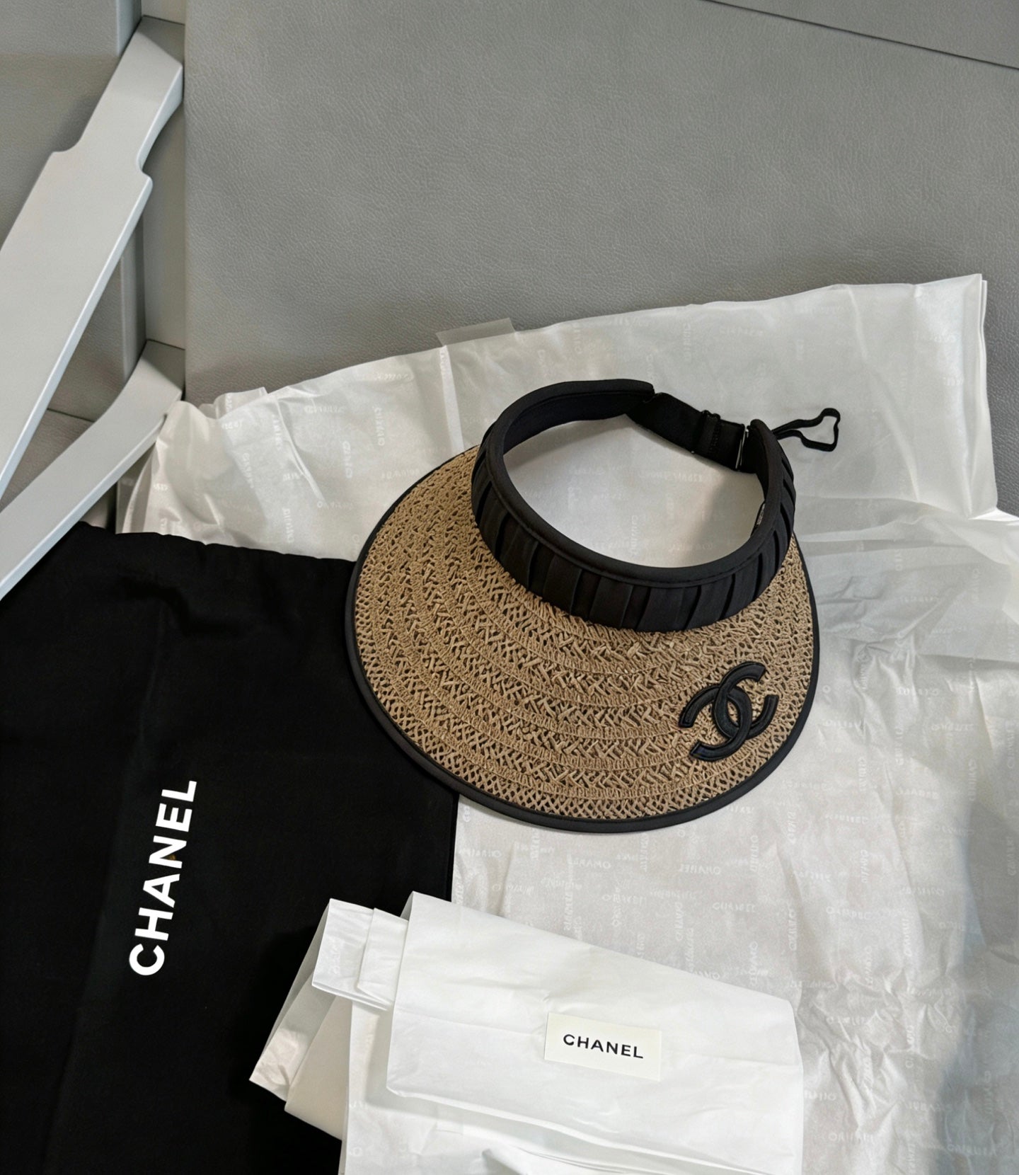 Chanel Straw Fabric Visor Cap 212940