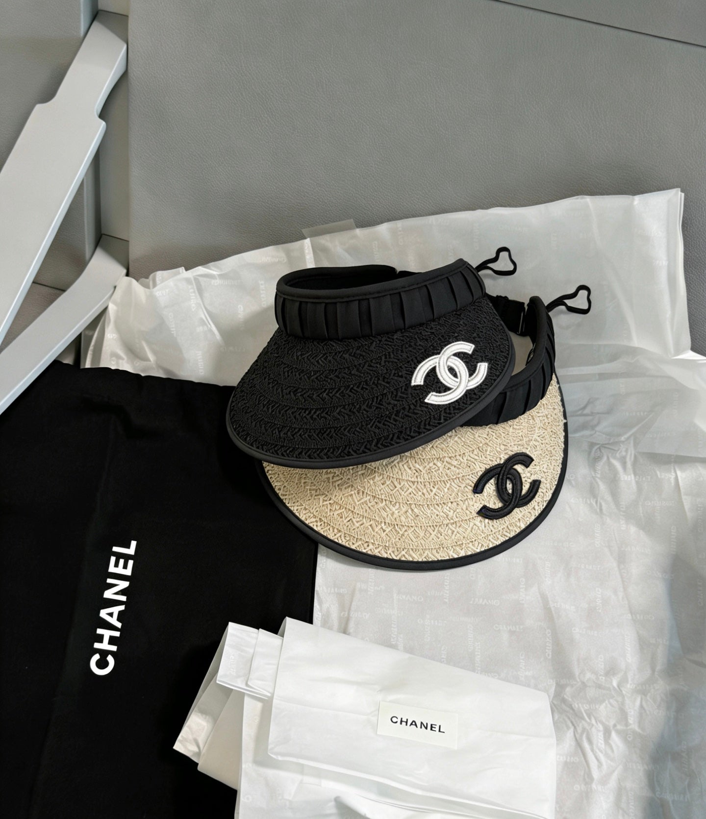 Chanel Straw Fabric Visor Cap 212940