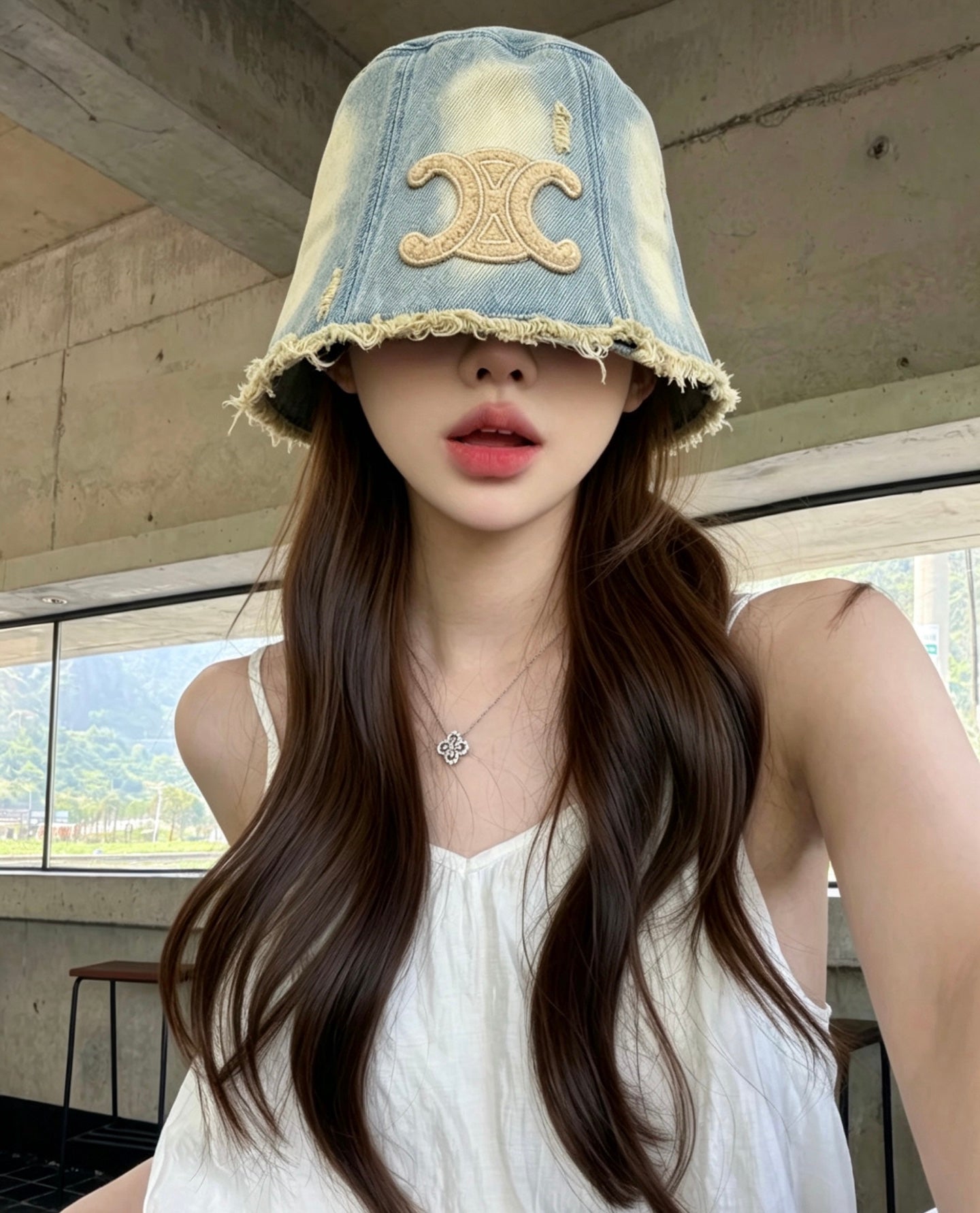 Celine Denim Bucket Hat With Embroidered Triomphe Logo 212952