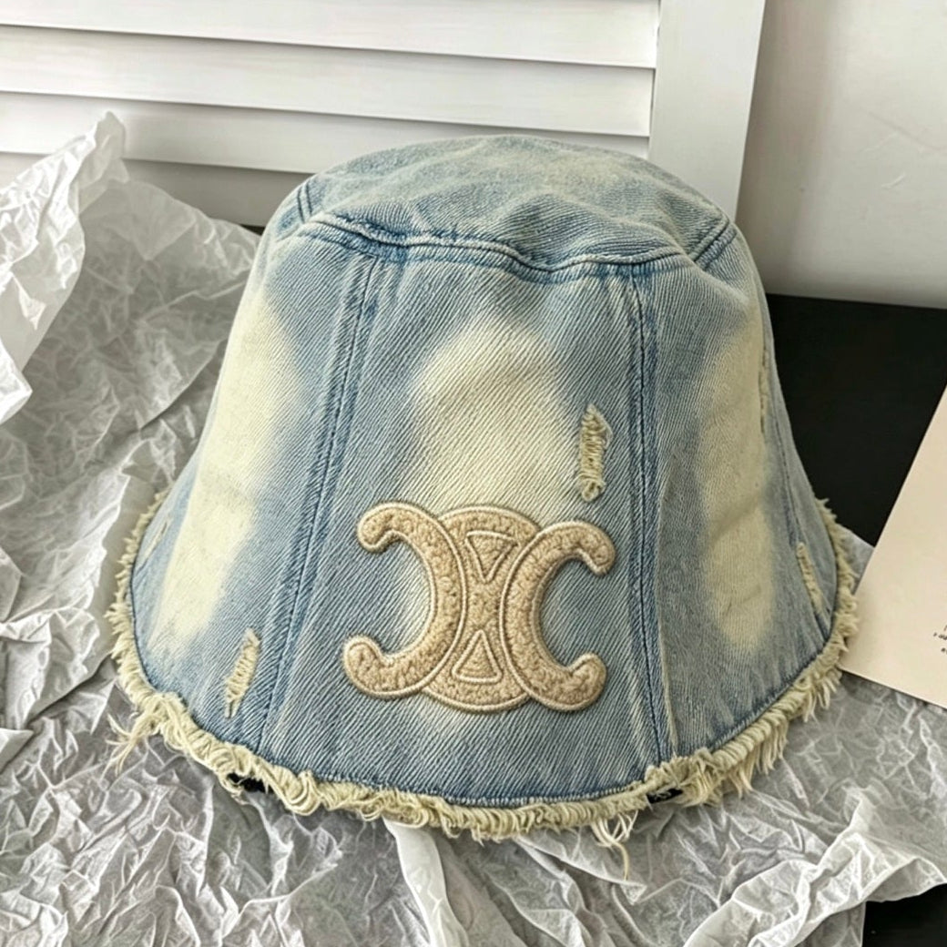 Celine Denim Bucket Hat With Embroidered Triomphe Logo 212952