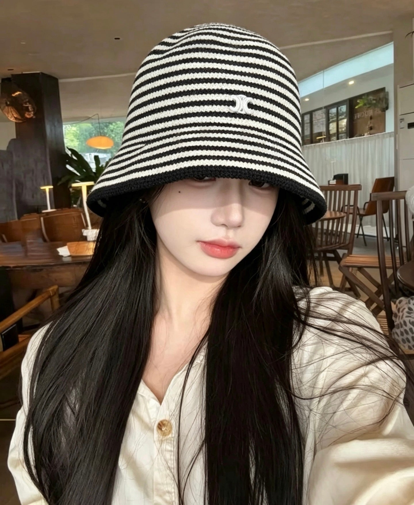 Celine Black And White Striped Bucket Hat 212908