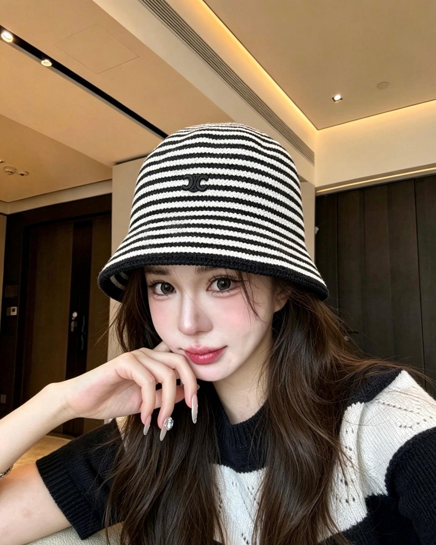 Celine Black And White Striped Bucket Hat 212908