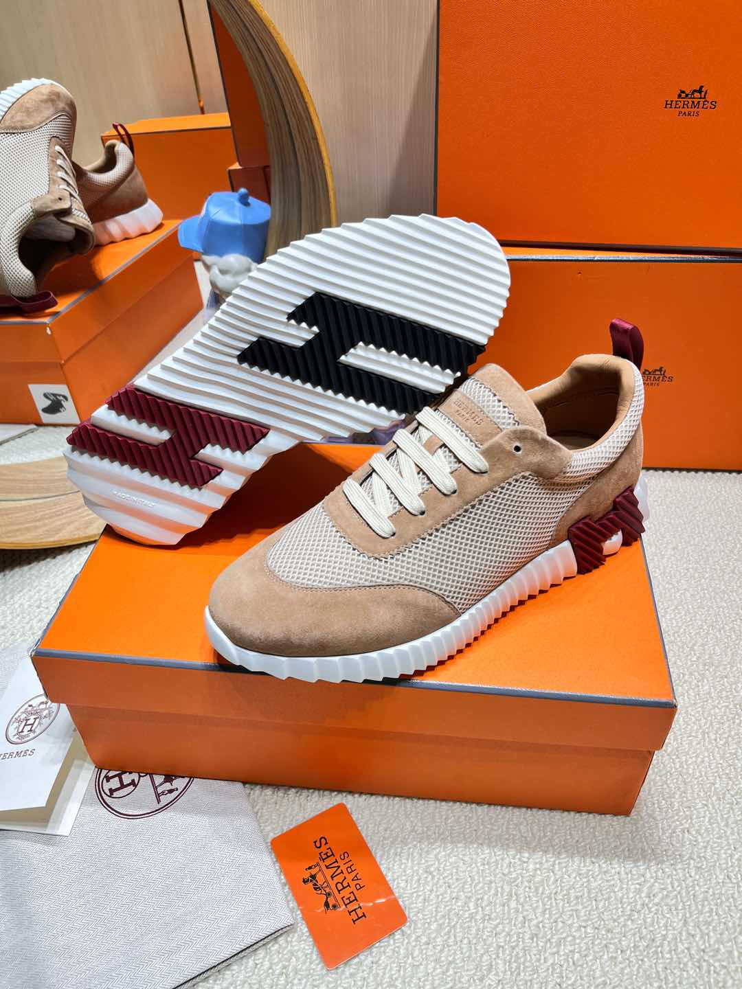 HM Bouncing Sneaker Beige Came Mesh with Suede 206303
