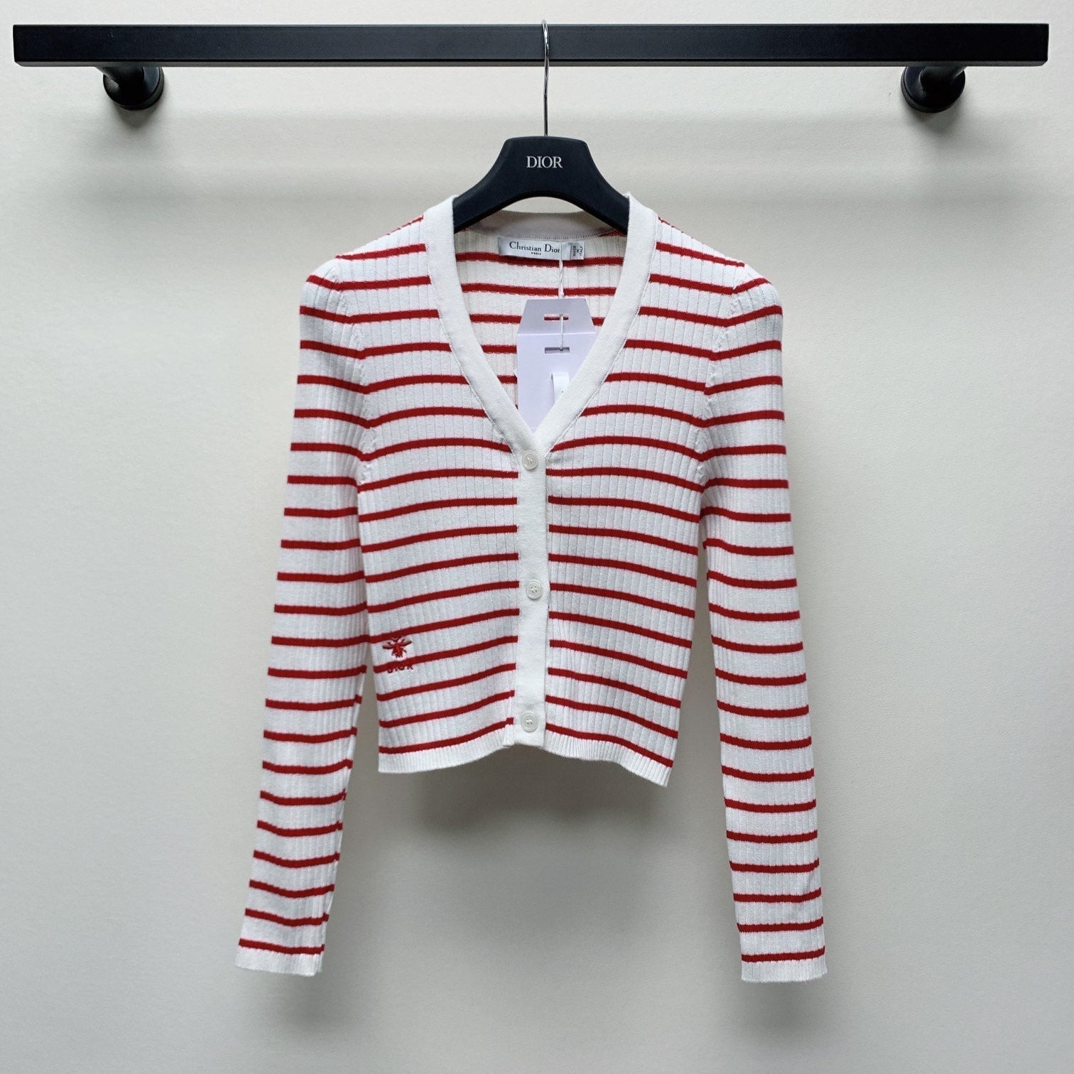 CD 25 Striped Cardigan Red White Wool 246753