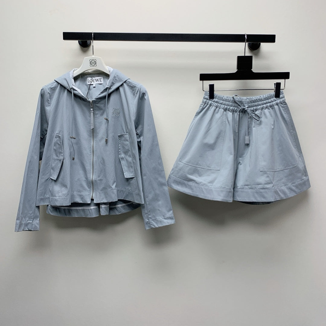 Loewe 25 Hooded Jacket Set Dusky Blue Polyester 274362