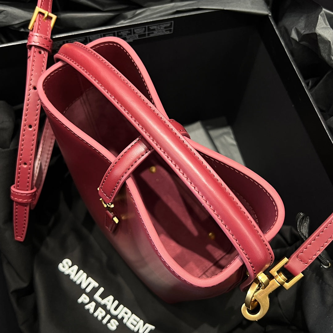 YSL Mini Bucket Bag 15 Dark Red Calfskin Leather